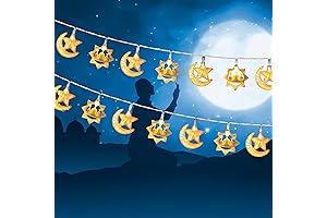 USB and Battery Operated Ramadan Lights, 10 FEET 20 LED Star Moon String Lights