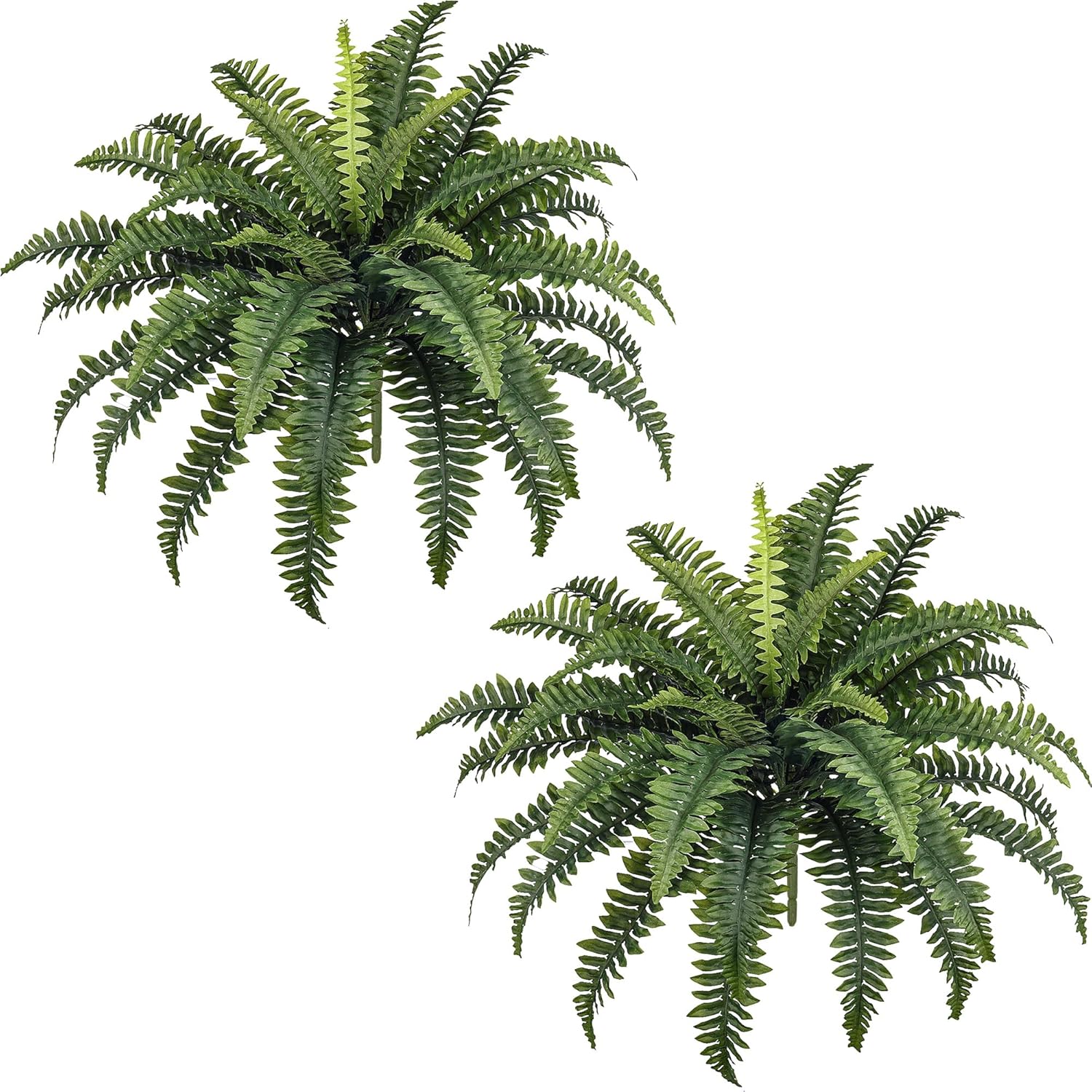 ForestPrince 35" Artificial Boston Ferns, 2 Large Packs with 39 Lifelike Fronds - UV-Resistant Fake Outdoor Plants for Home Decor