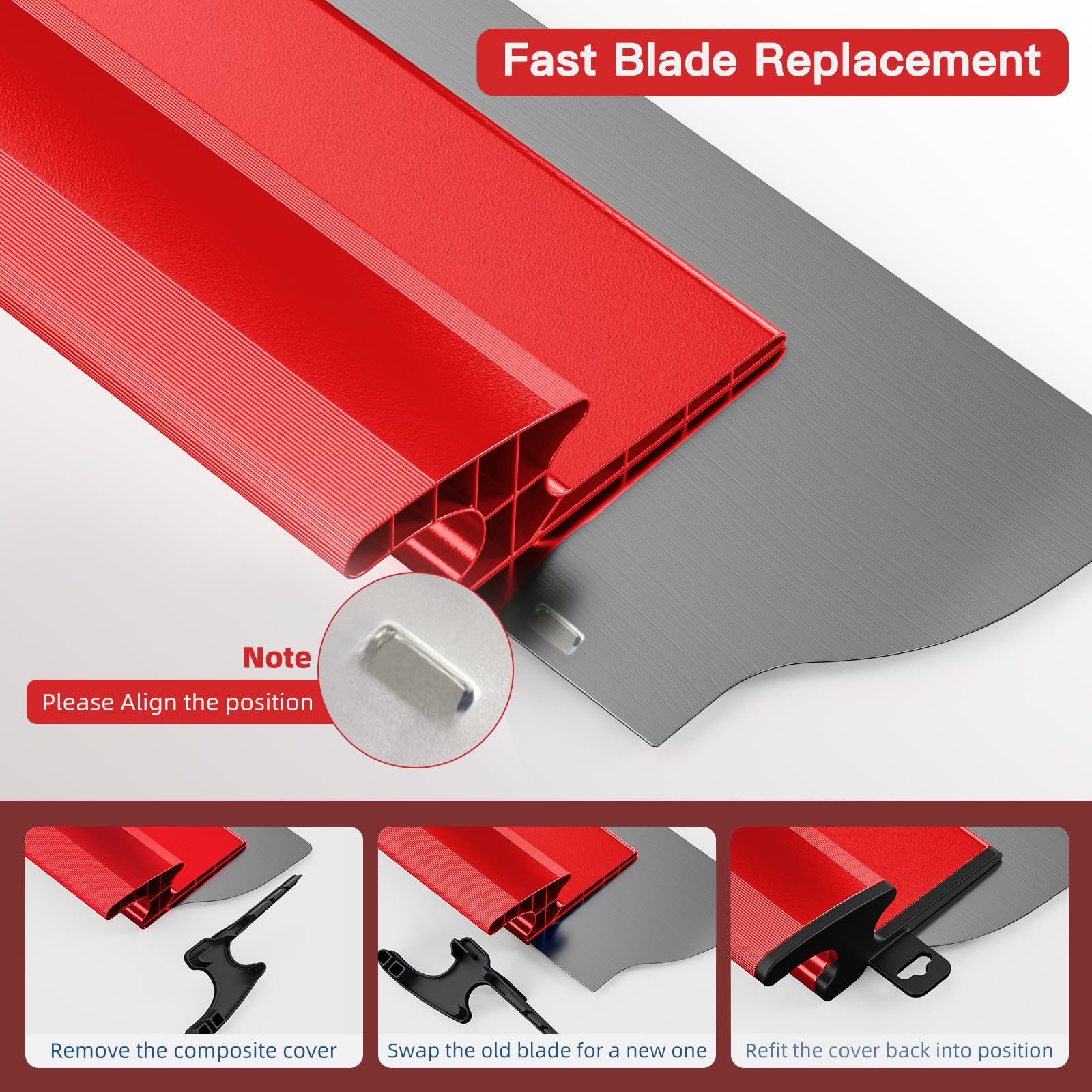 Flächenspachtel Set - Spachtel Spachtel 25cm, 40cm, 60cm + Verlängerungsgriff 76cm bis 160cm, Konstruktionsmesser Edelstahl (Rotes Set)