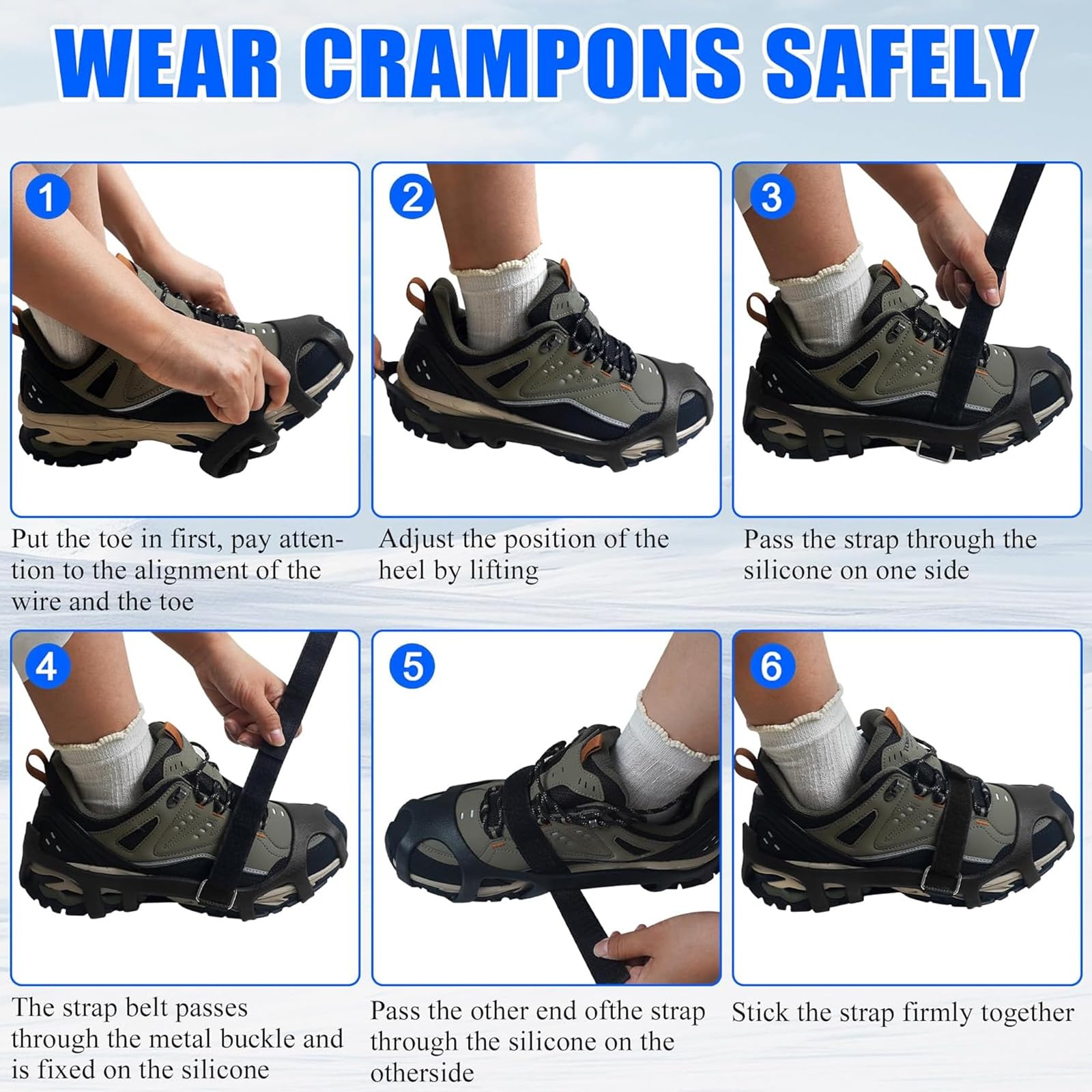 Tacchetti da ghiaccio per scarpe e stivali da neve Tacchetti da trazione ramponi per camminare su neve e ghiaccio 9 tacchetti antiscivolo in gomma antiscivolo ramponi antiscivolo calzature elastiche
