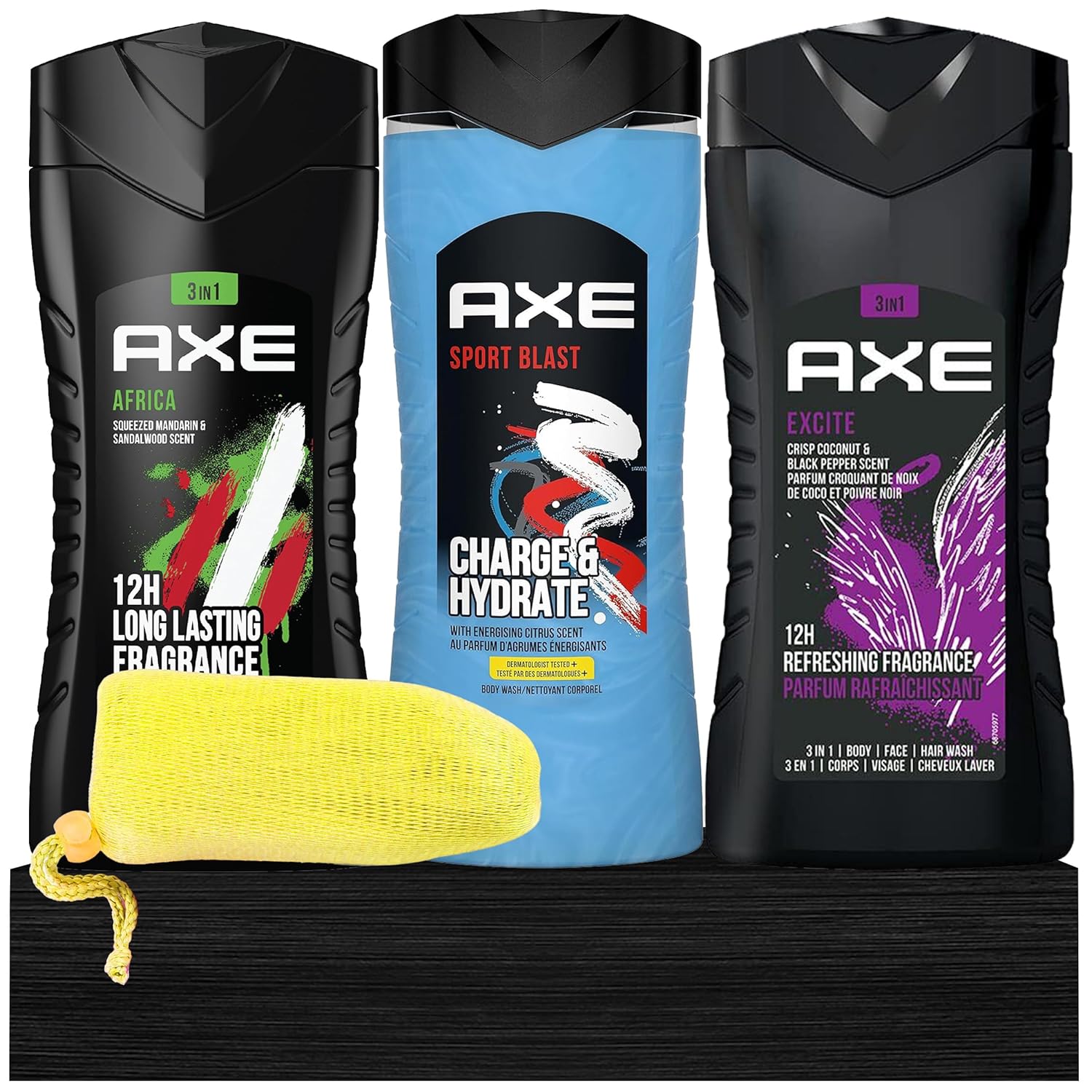 Axe Body Wash Variety Set, Set of 3 Scents, Includes Axe