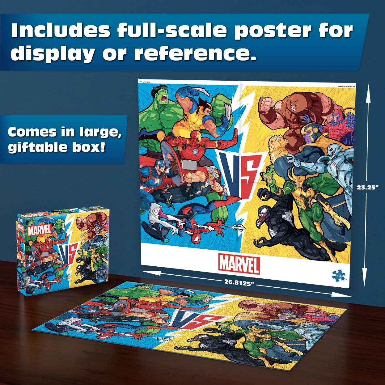 Buffalo Games - Marvel VS 1000 Piece Jigsaw Puzzle, Heroes vs Villains Artwork, Sapphire Select Edition