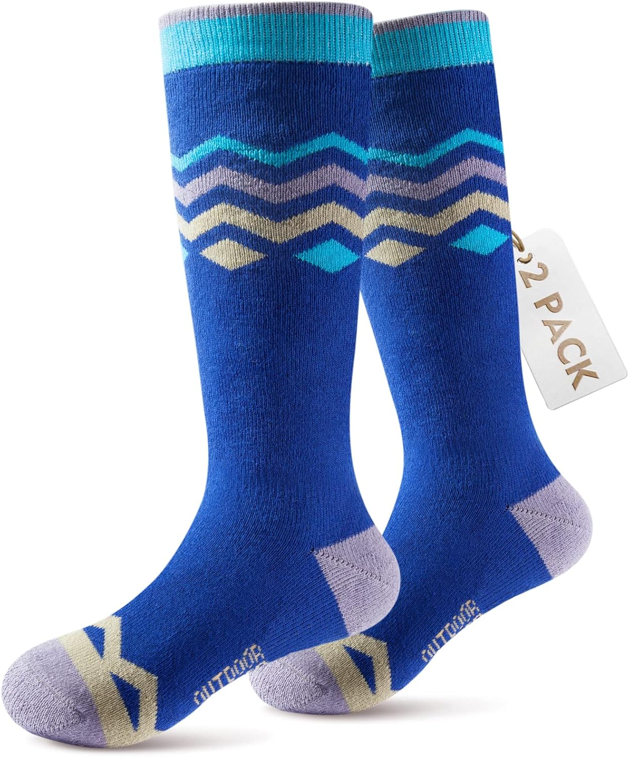 OutdoorMaster Kids Ski Socks, 2Pair Pack Snowboarding Socks for