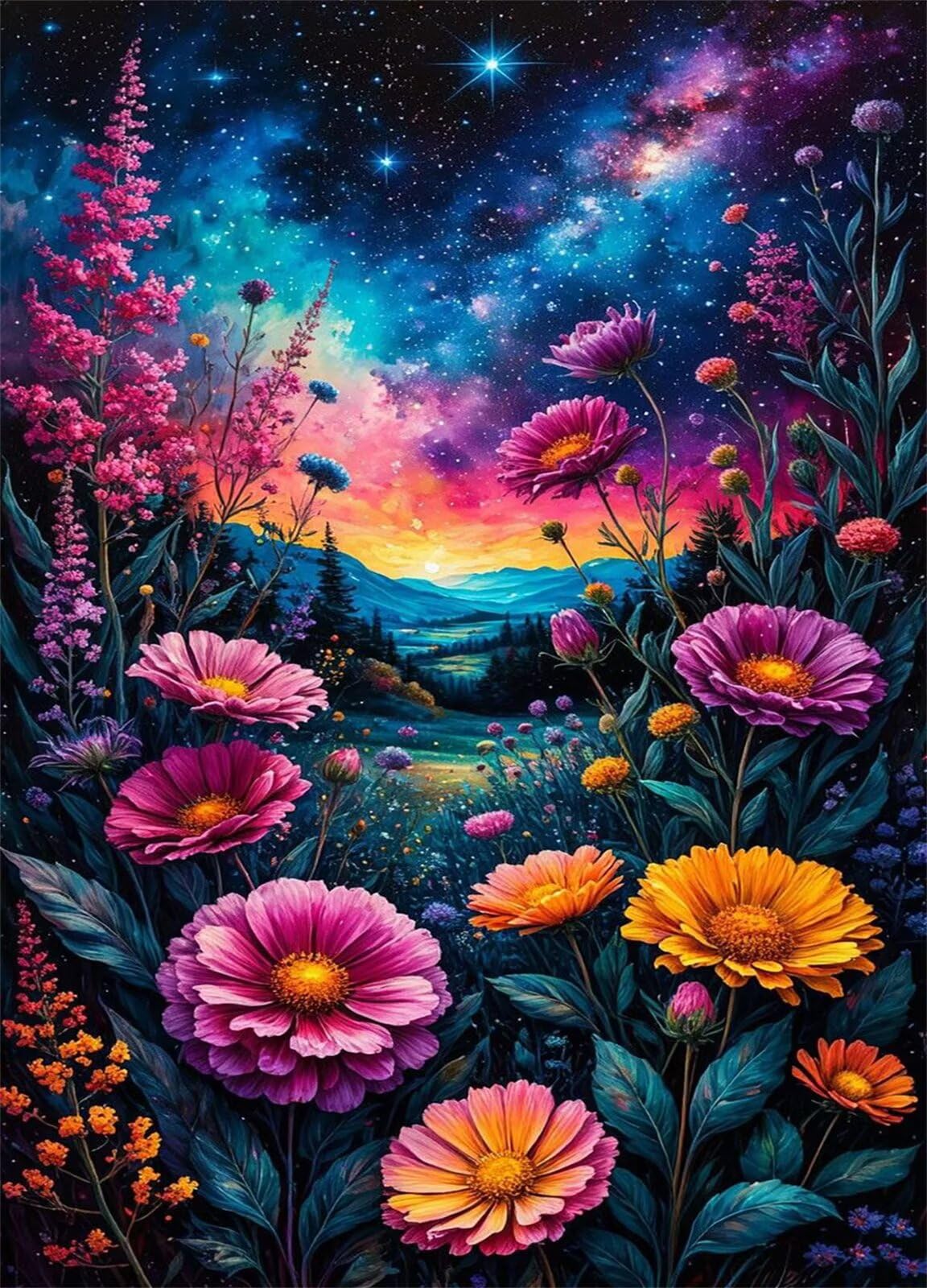 Puzzle de 6000 Piezas para Adultos - Flores Cielo Estrellado | Rompecabezas para Adultos 179x105cm | Piezas de Encaje Letras en la Parte Posterior | Decoración para el Hogar