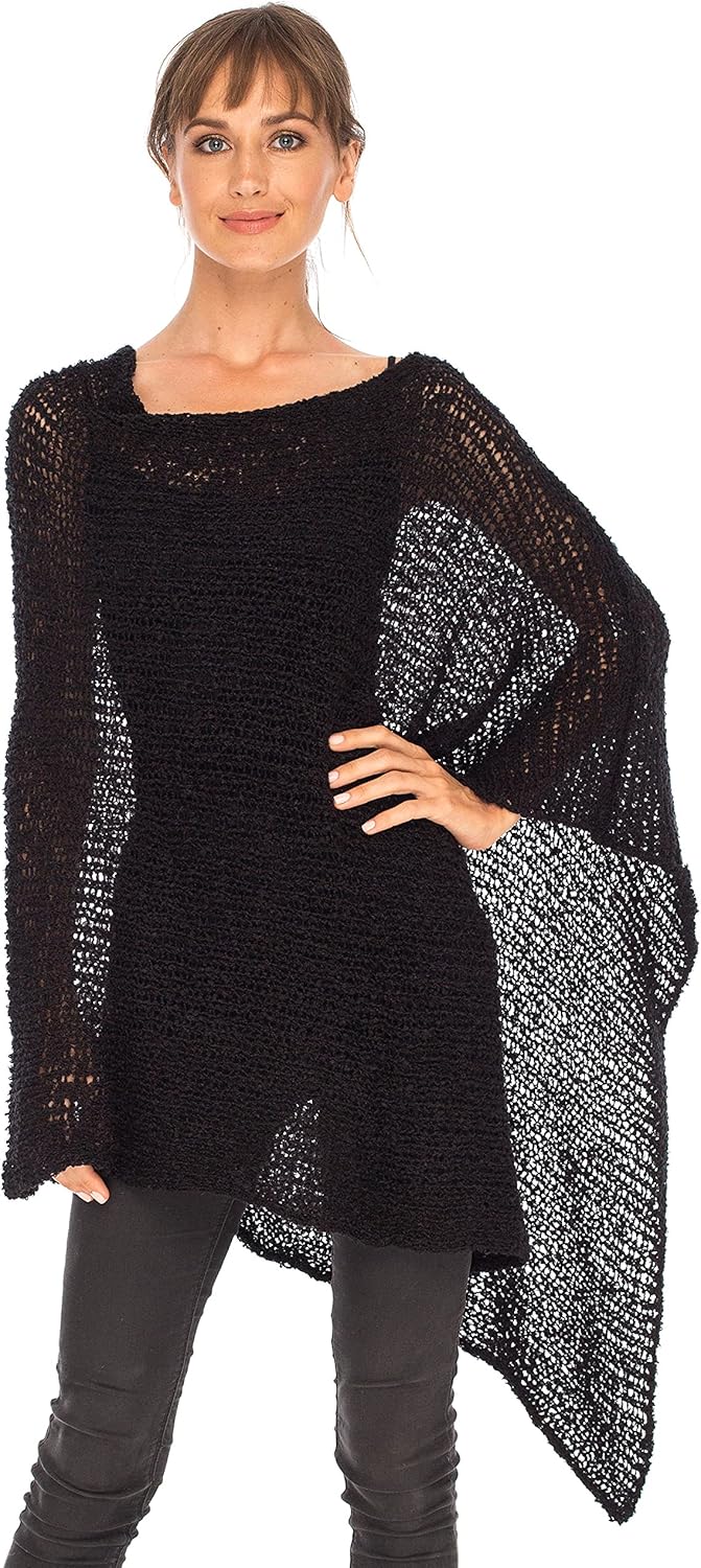 SHU-SHI Womens Cozy Poncho Shrug Lightweight Knit Pullover Sweater Top Coverup Shawl