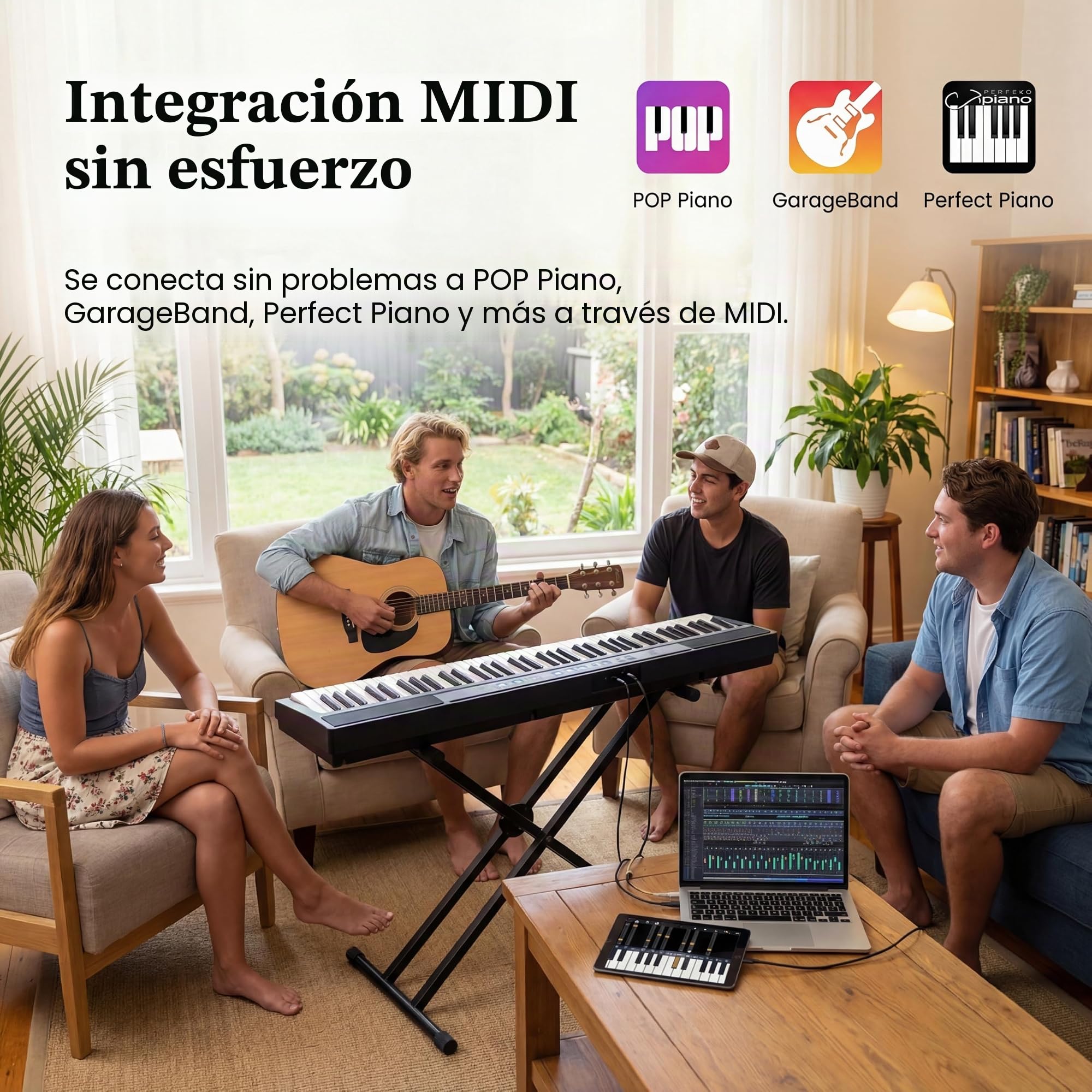 KOMFOTTEU Teclado de Piano de 88 Teclas, Piano Digital con Taburete, Soporte Ajustable, Auriculares, Teclado Electrónico con Teclas Iluminadas, Bolsa, para Principiantes, Adultos (Negro)