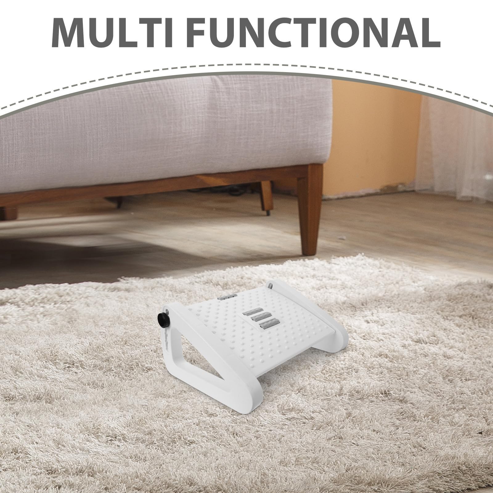 Garneck Reposapiés Buena Capacidad de Carga y Resistencia Presión Ergonómico Ajustable de Plástico Blanco para Oficina Adecuado para Trabajo y Descanso