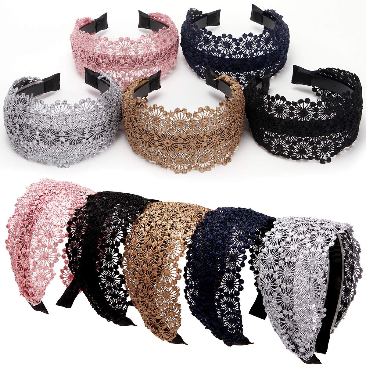 LONEEDY Non-Slip Multicolor Lace Headband Wide-Head Cutout Hard Headbands for Women and Girls (Sun flower)