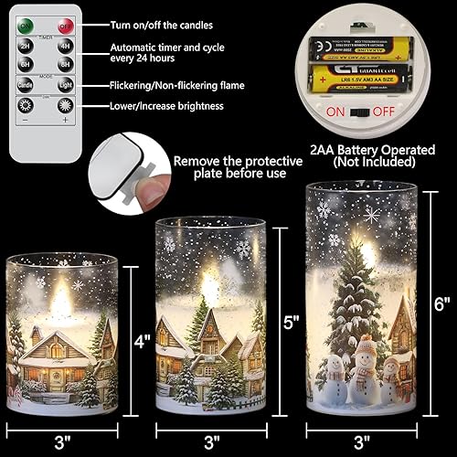 Miniatura 31 de Eldnacele Vela de cristal sin llama de Papá Noel con temporizador remoto, funciona con pilas, velas LED parpadeantes, paquete de 3 velas de Navidad