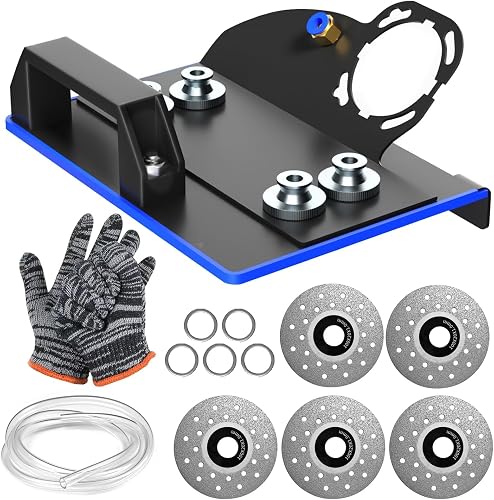 Angle Grinder Stand for Tile 45° Chamfer Cutting Tile Chamfering Tool with 3 Saw Blades 2 Meter Long Hose & Gloves 100 -Type Angle Bracket Grinder Holder for Ceramic Stone Cutting(Black)