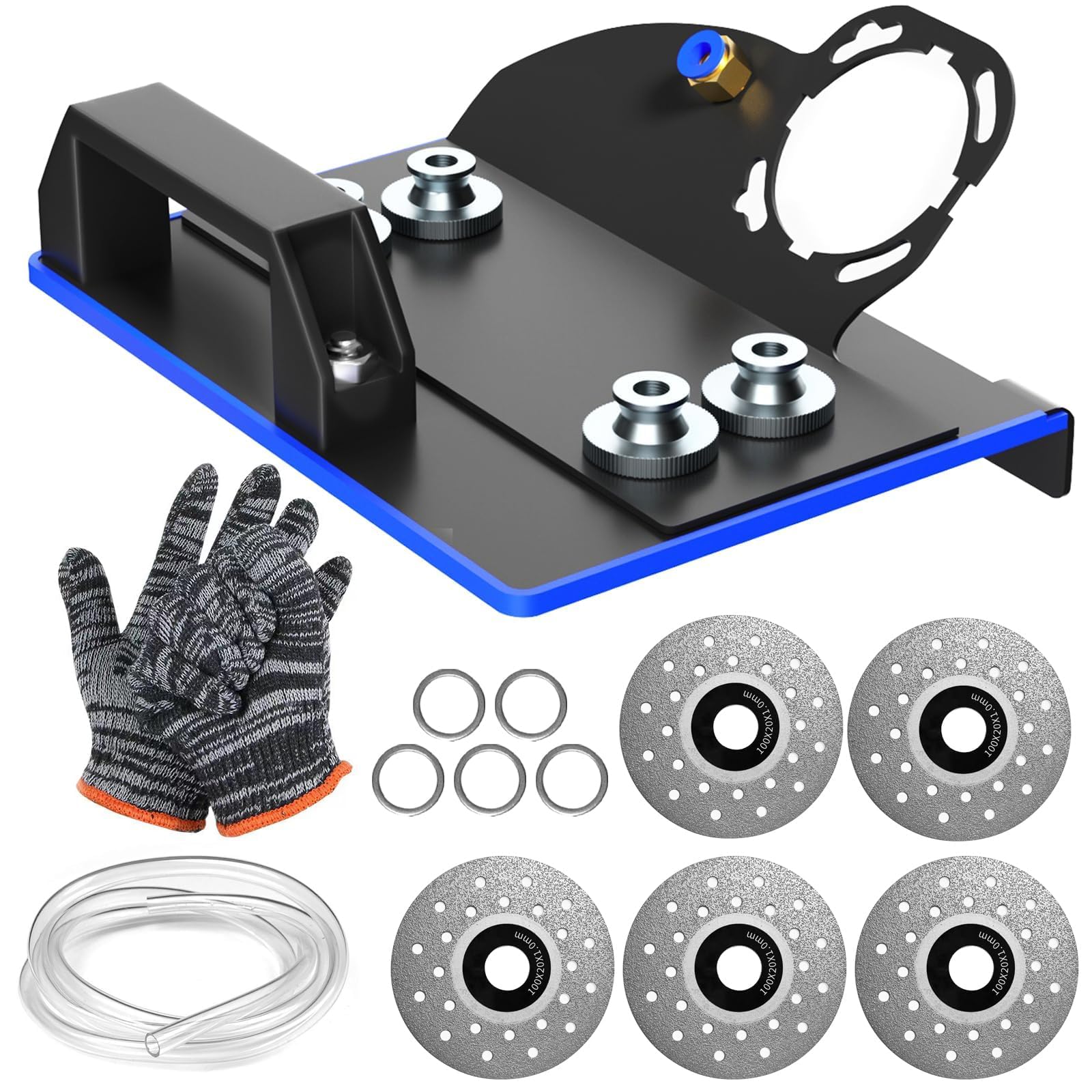Angle Grinder Stand for Tile 45° Chamfer Cutting Tile Chamfering Tool with 3 Saw Blades 2 Meter Long Hose &amp; Gloves 100 -Type Angle Bracket Grinder Holder for Ceramic Stone Cutting(Black)