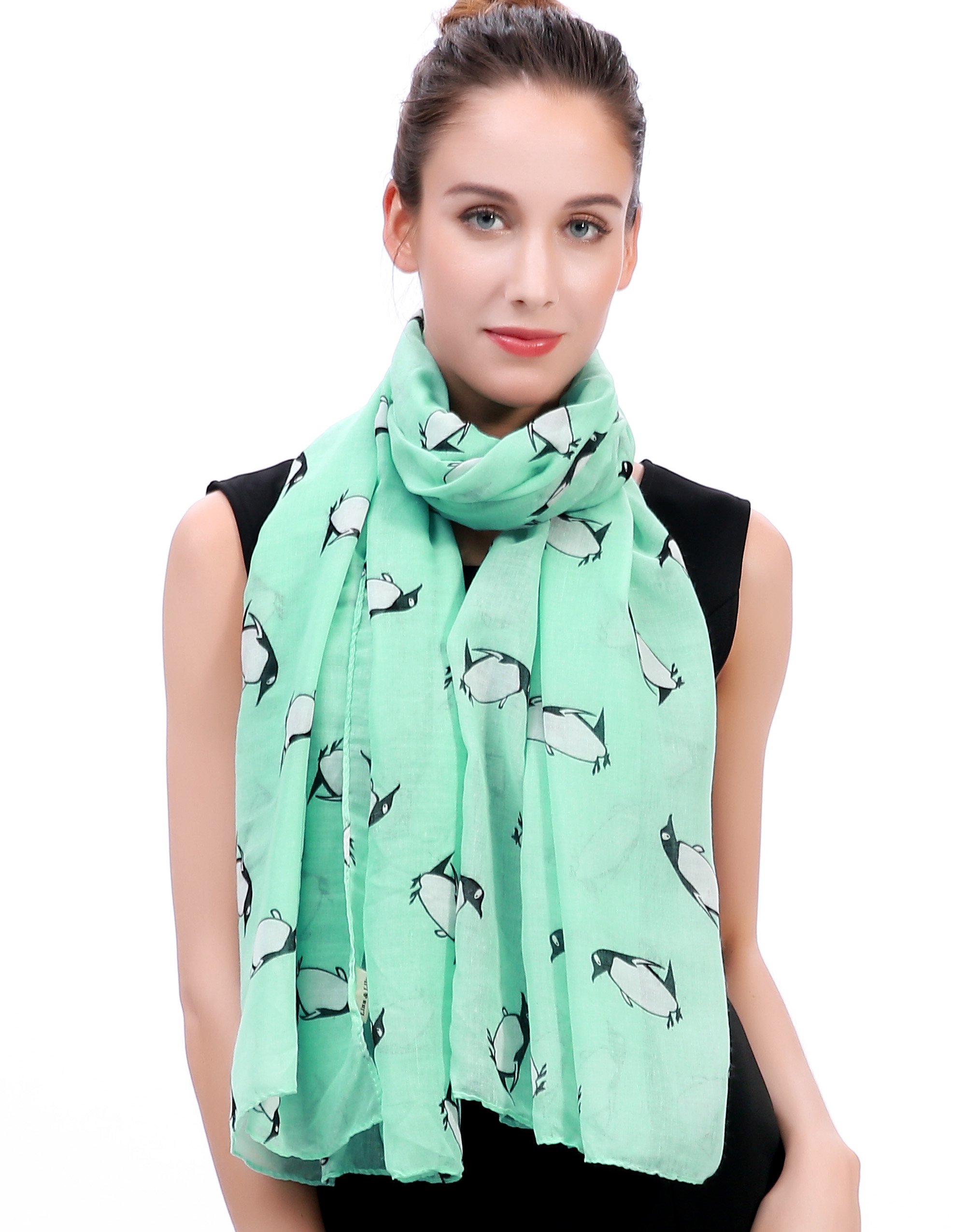 Lina & Lily Penguin Print Women's Scarf Oversized (Mint)(Size: One Size)