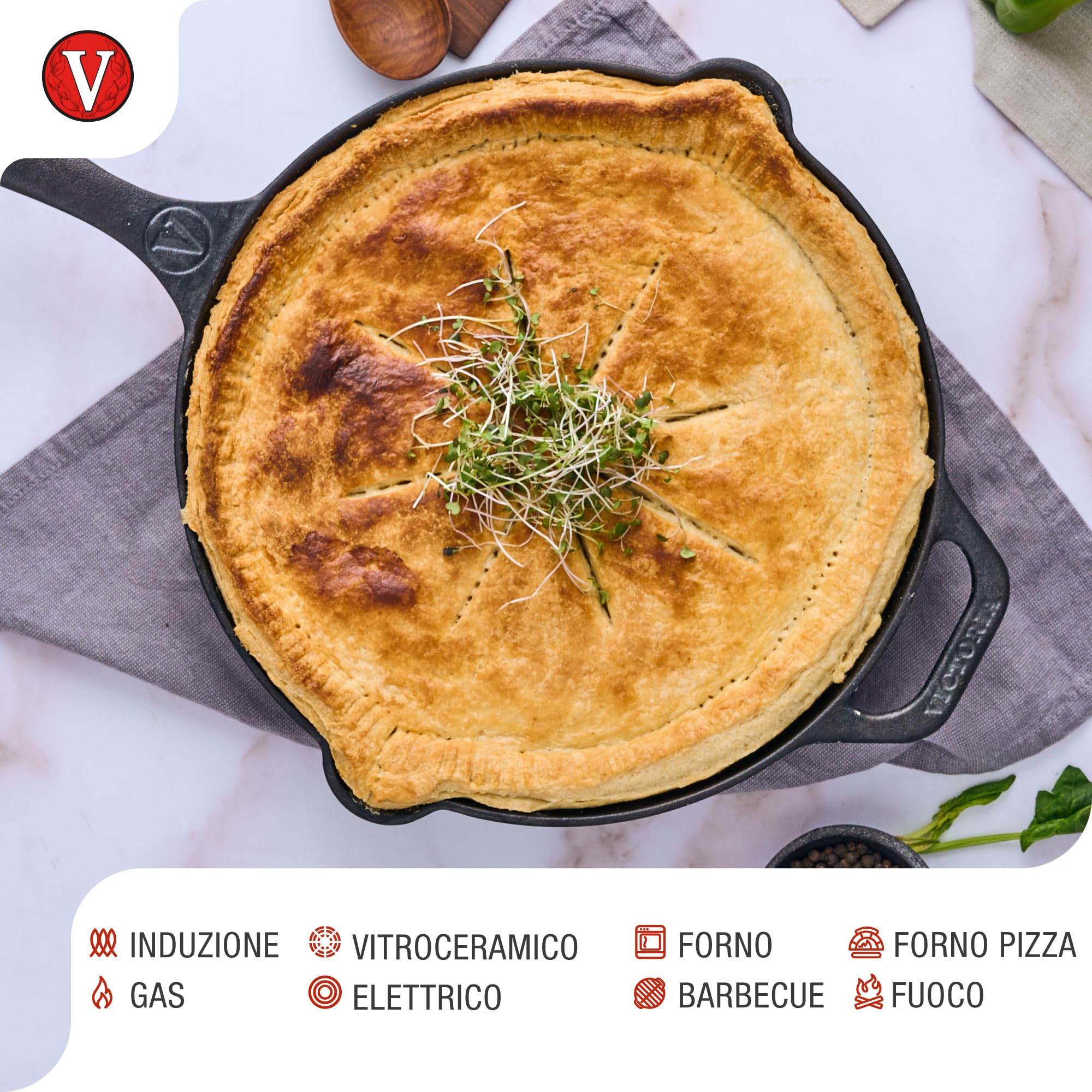 VICTORIA Padella in Ghisa Smaltata Induzione da 30cm, Adatta per, Fuoco, Barbecue, Forno, Vetroceramica e Gas, Cast Iron Skillet Senza Sostanze Tossiche, Senza PTFE e PFOA
