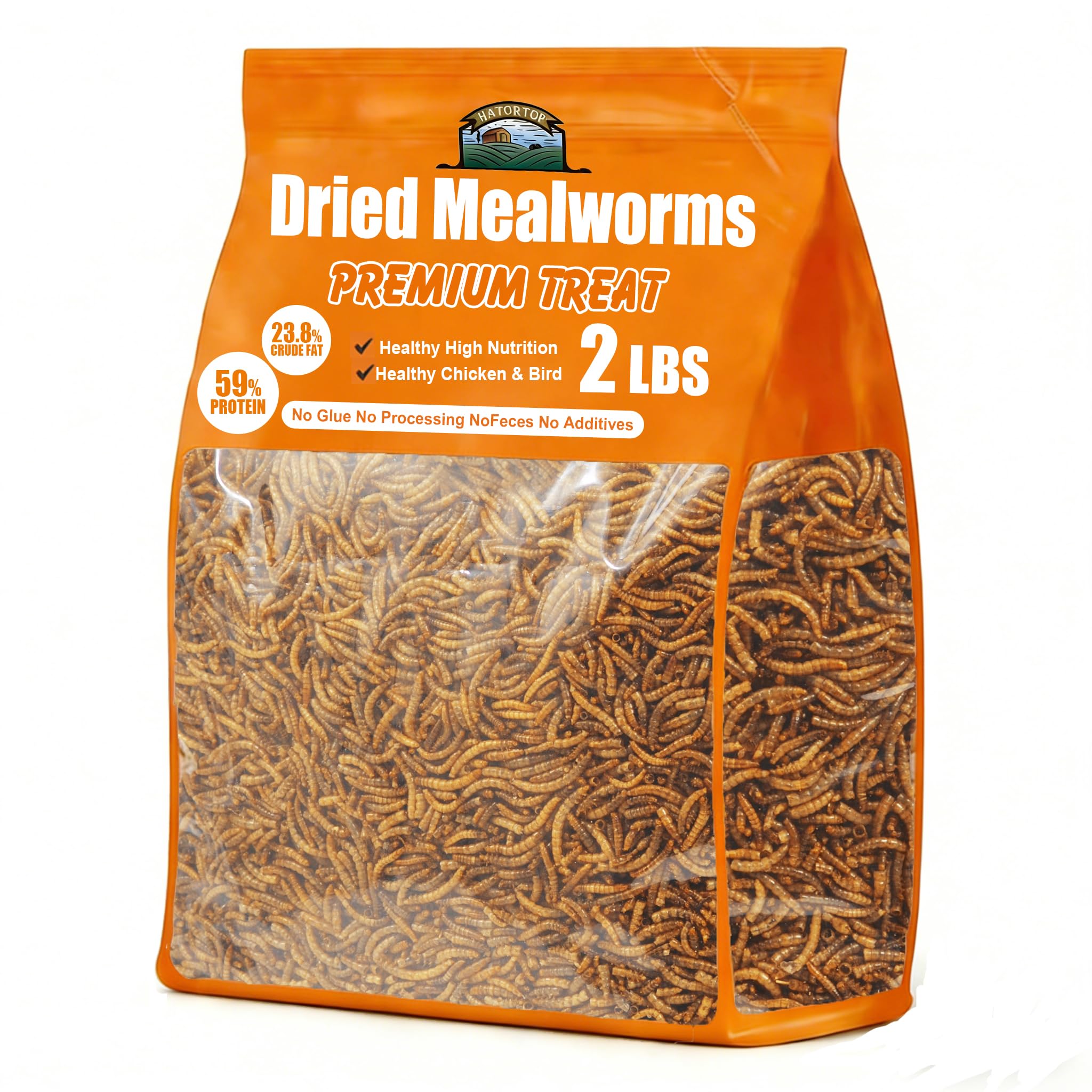 HATORTOP 2LB Dried Mealworms, Non-GMO Meal Worms for Chickens & Birds, High Protein Chicken Feed, Natural Chicken Worms Ideal for Wild Birds, Reptile