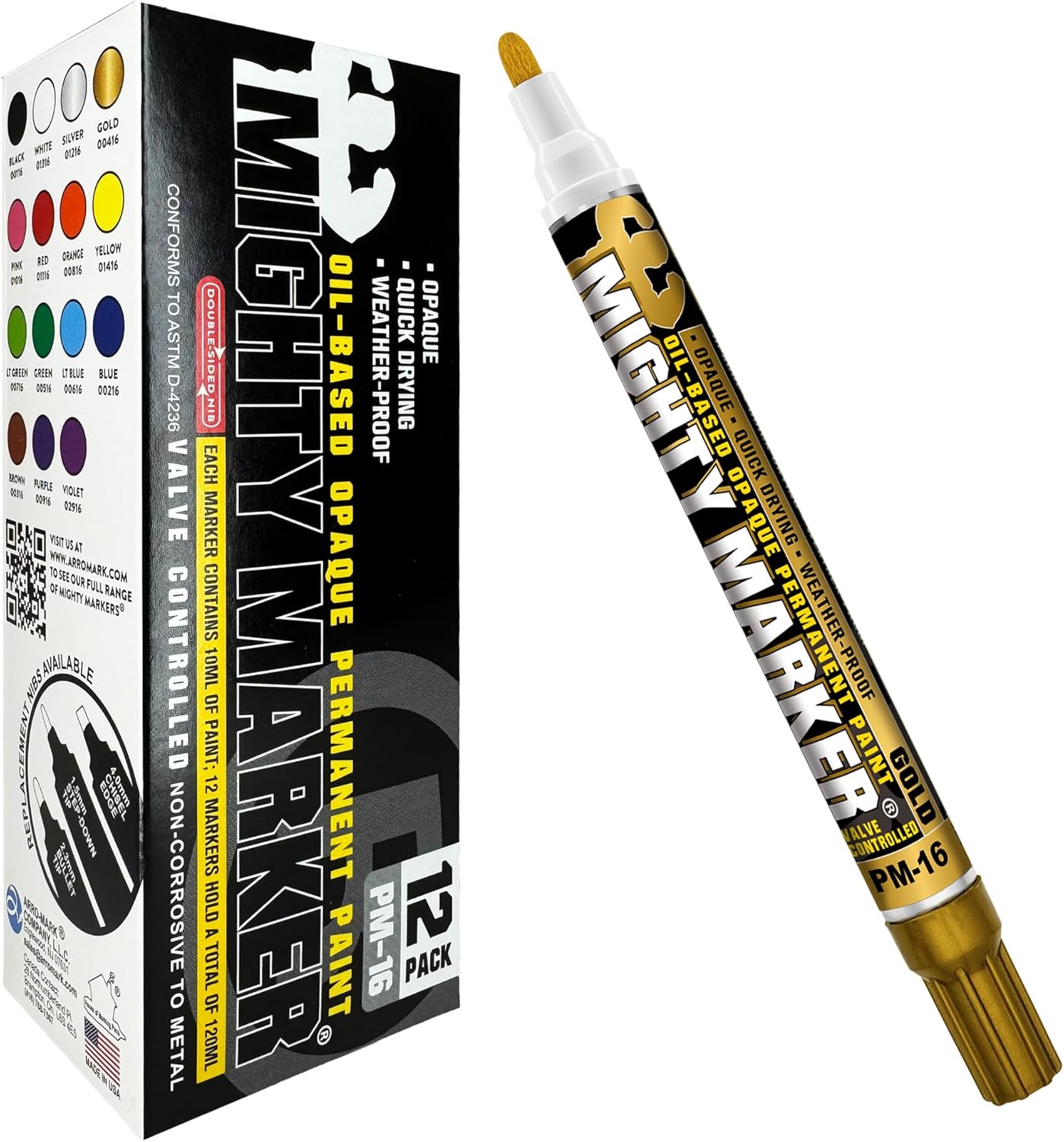 PM-16 Paint Marker, Oil Based, Permanent, Quick Drying, 2.3mm Bullet Tip, Industrial Paint Pen for Contractors and Welders, Orange 12 Box