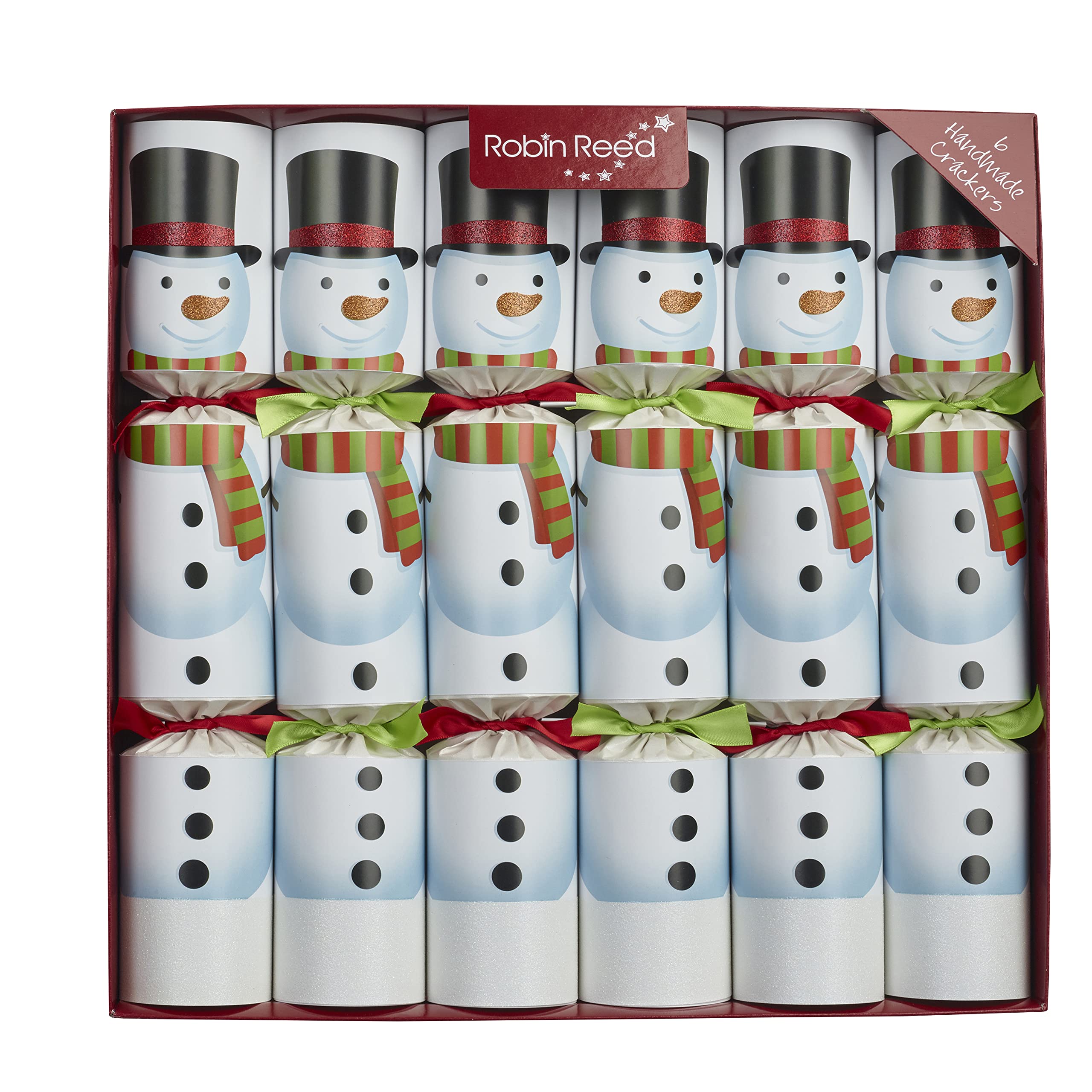 Robin Reed White 6 X 13 Inch Handmade Christmas Crackers- Racing Snowman With Race Game Inside - 72136