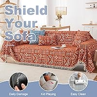 Vista 110 de VClife funda boho de sofá de felpilla para sofá seccional, funda antideslizante para sofá de 2 plazas, protector para mascotas con borlas, funda