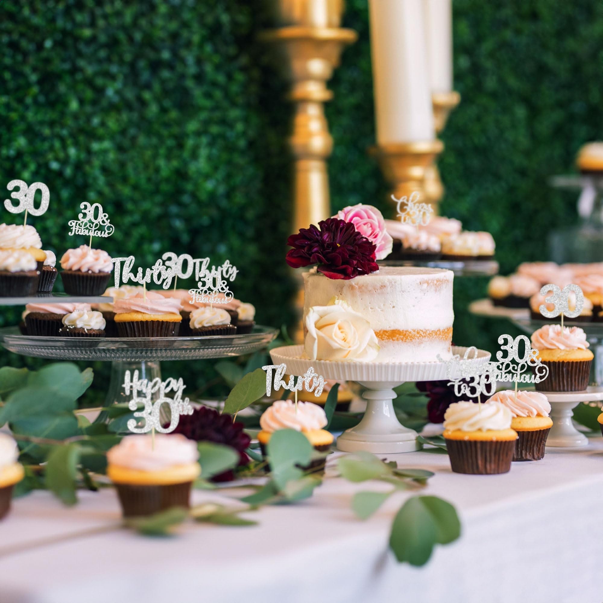 Decorazione per Torta 30° Compleanno 24 Pezzi Cupcake Topper 30 Anni Topper Torta Compleanno 30 Anni in Carta per Decorazione Torta Cake Toppers 1994 per Ragazze e Ragazzi (Nero