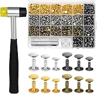 Vista 7 de TLKKUE 240 juegos de remaches para cuero, 3 tamaños, remaches tubulares de doble tapa, 4 colores, remaches de cuero con martillo de goma, kit