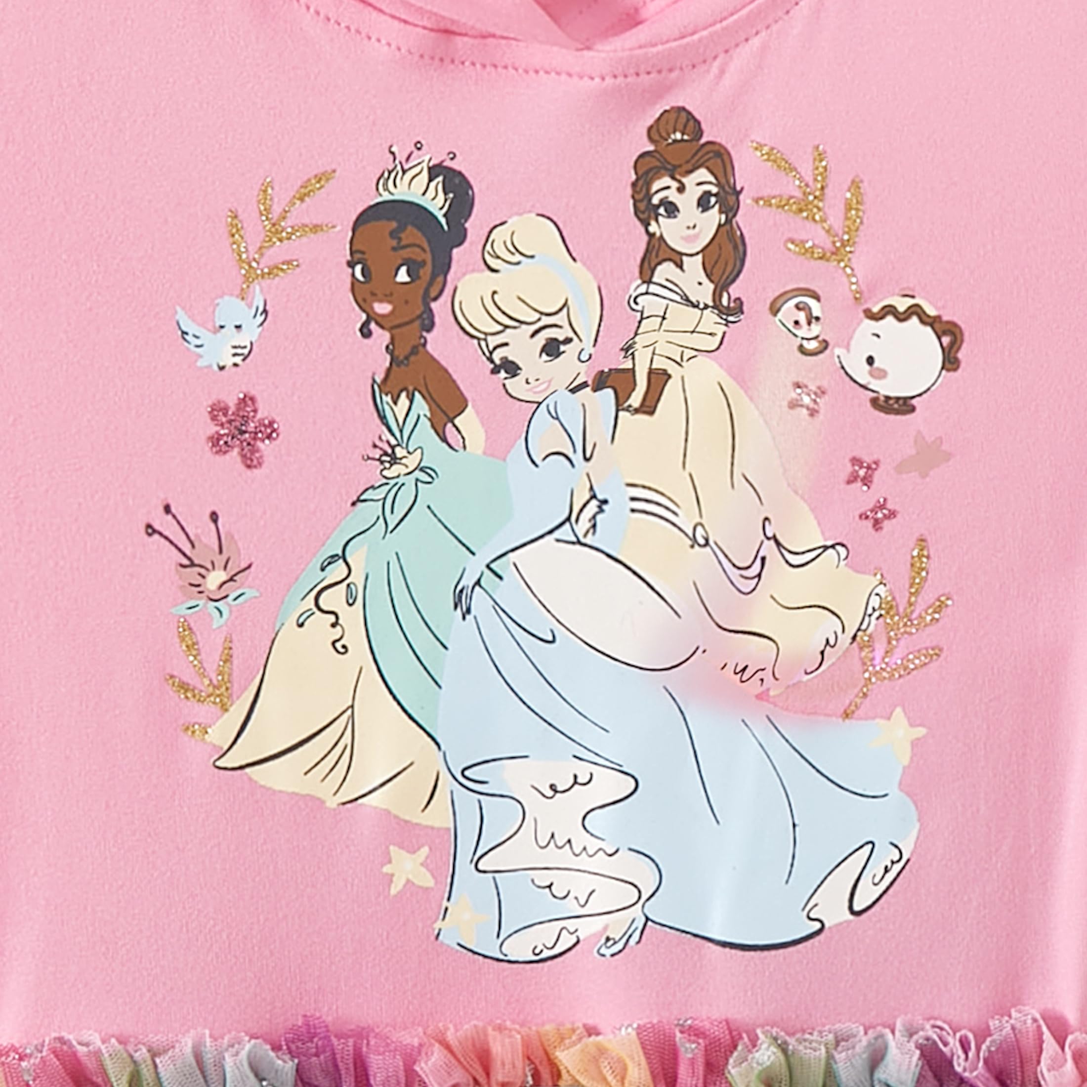 Disney Prinzessin Tiana, Belle Cinderella Mädchen Cosplay Kapuzen-Tüllkleid für Kleinkinder und große Kinder