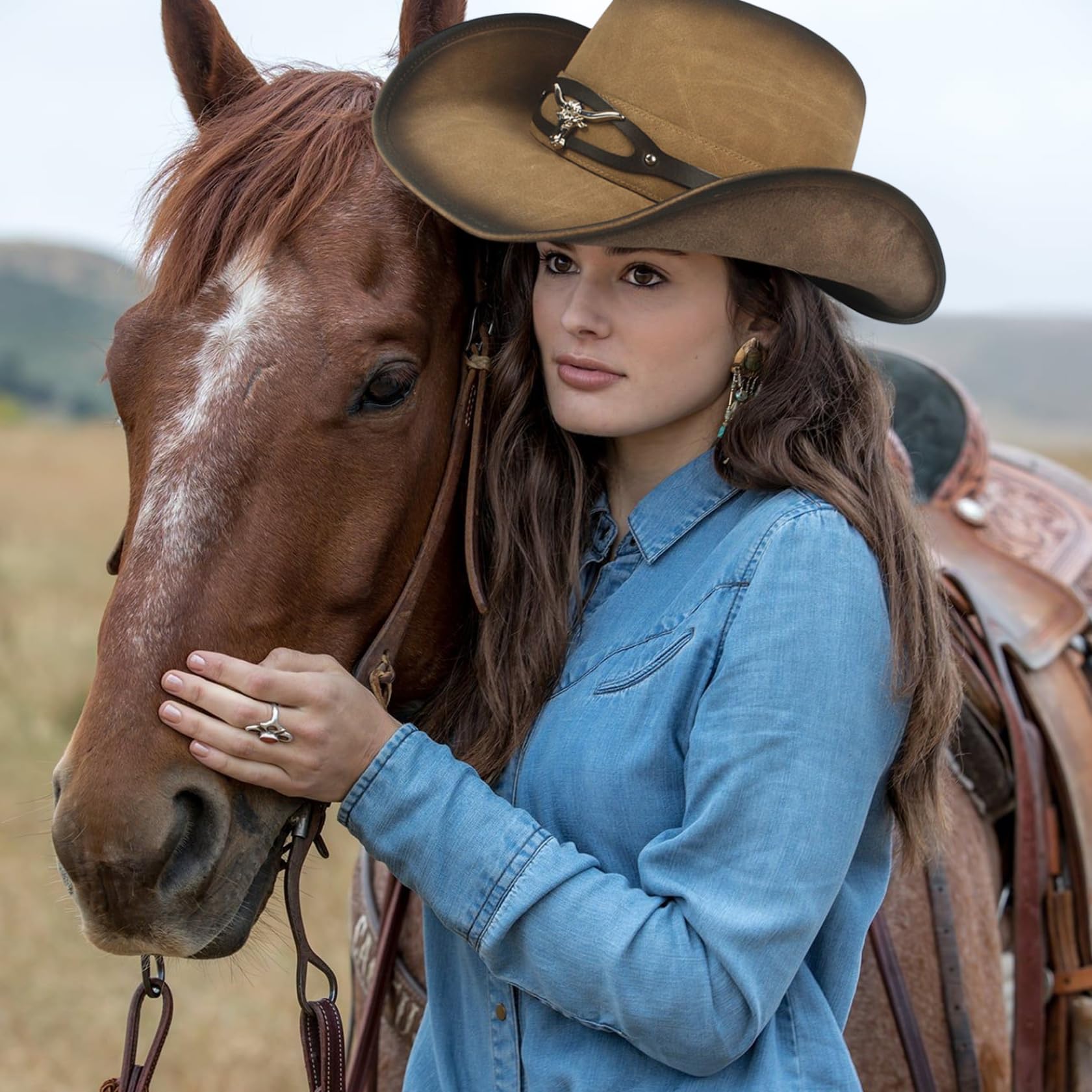 Cappello da cowboy per donna e uomo, cappello da cowboy in pelle a tesa larga, berretto da sole da uomo classico, elegante, traspirante e funzionale per l'uso quotidiano, viaggi, cosplay.