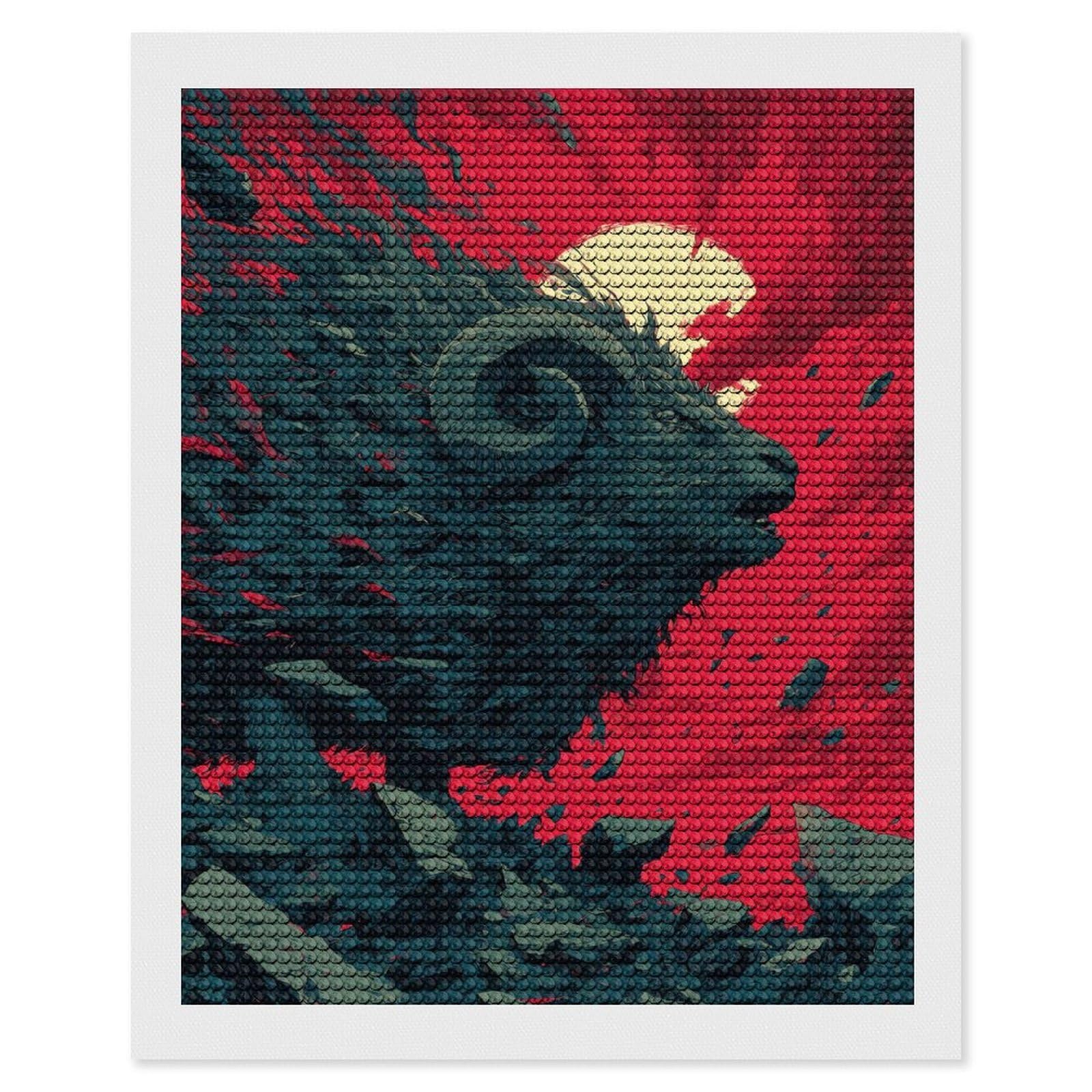 Junmoney Stylized Ram Illustration with Red Background Diamond Painting Canvas Kit 16"x20", Adhesive Canvas, Christmas Gift, Full Kit Included, Thoughtful Present