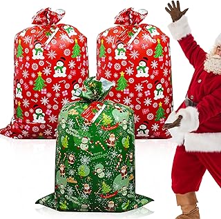 Dmnnlp 3 Pack Extra Large Santa Sack 36x56 Inch, Giant Christmas Sacks with Ropes & Cards, Jumbo Xmas Gift Bags for Presents, Holiday Wrapping Bags (2Red 1Green)
