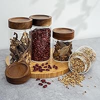 Vista 6 de 2 piezas de tarros pequeños de vidrio para almacenamiento con tapas herméticas, 19.3 fl oz (560ml) contenedor de café con tapa de madera, tarros
