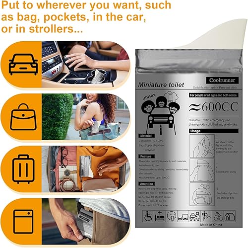 Miniatura 7 de Coolrunner Disposable Urine Bags8122024 Pack Camping Pee Bags Disposable Urinals Vomit Bags for Travel Urinal Toilet Traffic Jam Emergency Portable