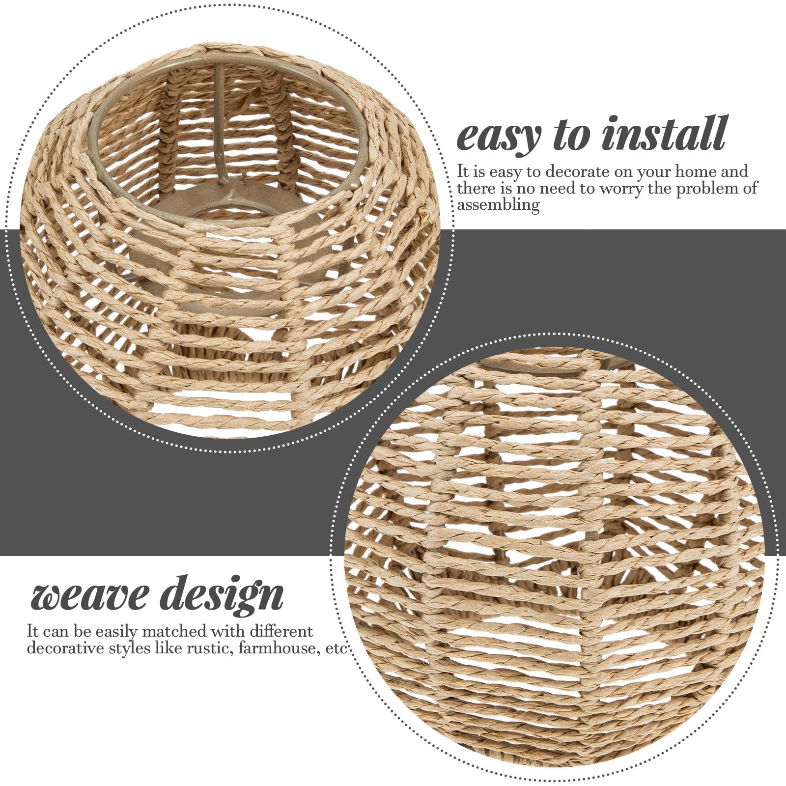 2pezzi Paralume Rattan Intrecciato per Lampada a Sospensione, Coprilampada in Corda Imitazione, Stile Rustico Farmhouse, per Casa e Bar, Attacco E27