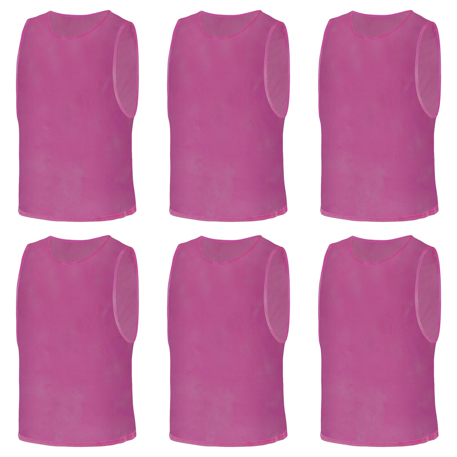 AUYAO 6Pcs Adult Kid Team Training Vest Breathable Mesh Scrimmage Sleeveless Training Pinnies Training Bibs Quick-Dry Sport Bibs Sports Practice Vests for Soccer Basketball Practice(Rose Red)