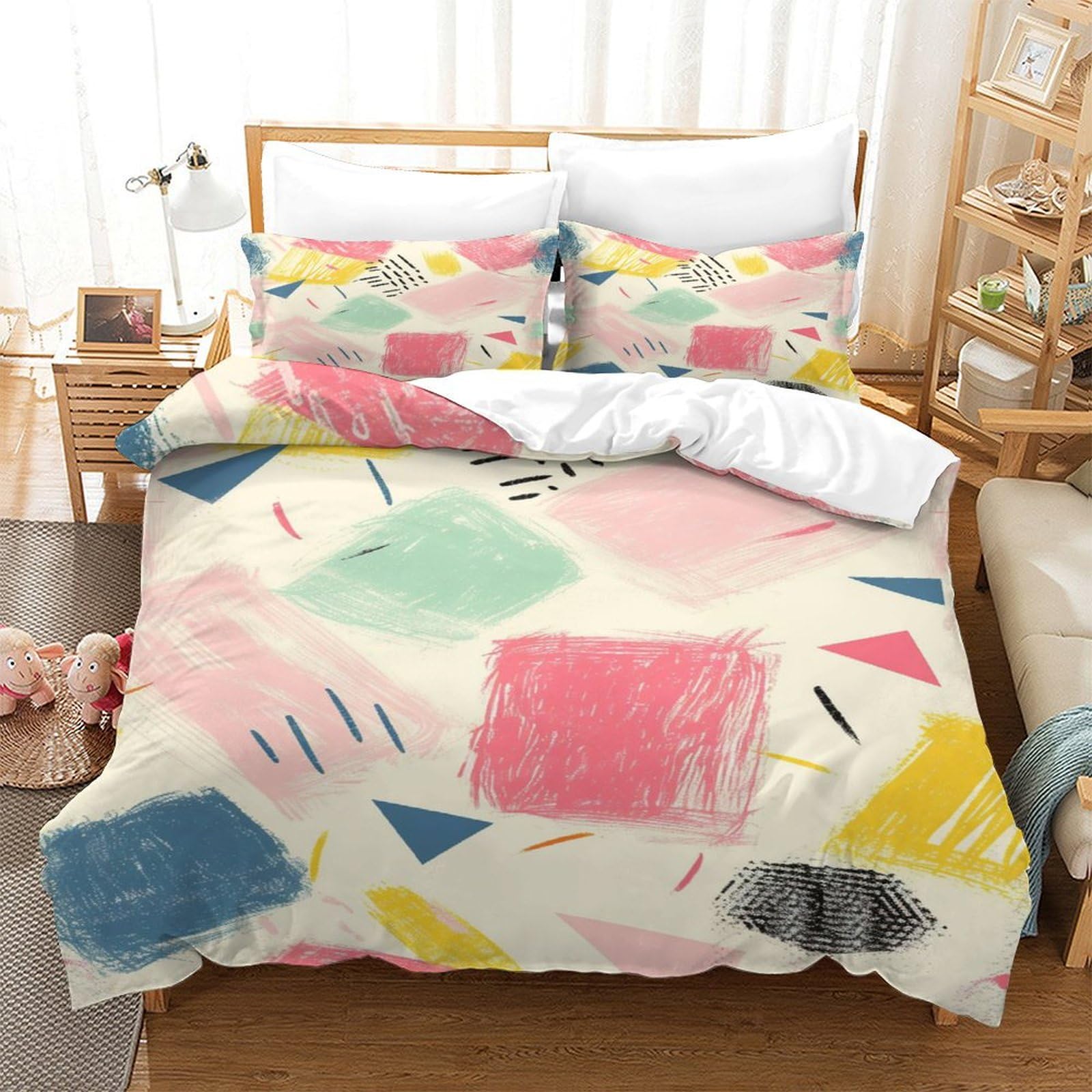 P1S9U7W5Y Nordic Geometric 3D Printed Duvet Cover Set 3pcs Microfiber Abstract Pattern Bedding Set for Bedroom Double（200x200cm）