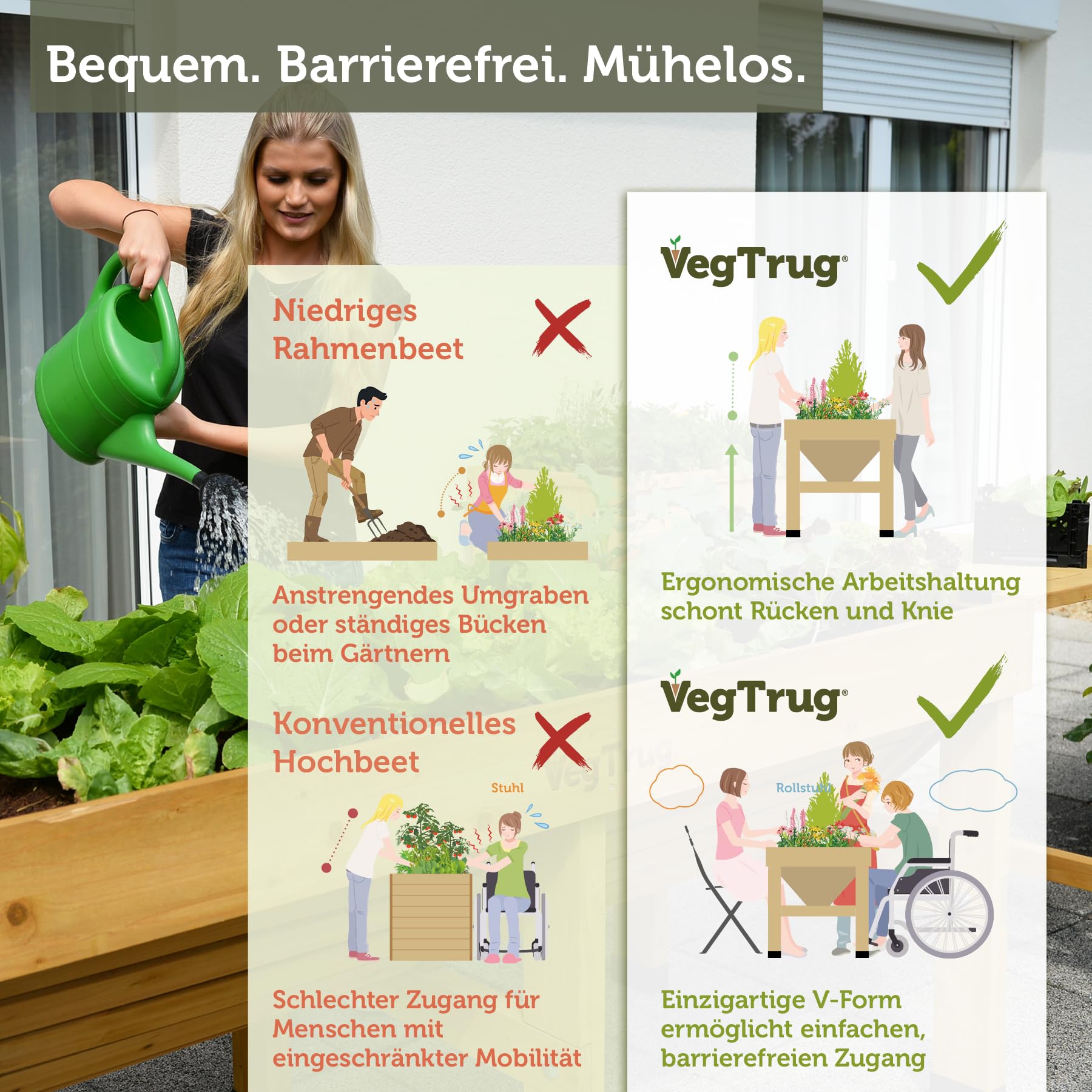 VegTrug Hochbeet Classic 1,8 m - Natural - 183 x 76 x 80 cm - ergonomisch | Pflanzkasten aus 100% FSC-Zedernholz - wetterfest für Balkon, Terrasse & Garten - platzsparendes Pflanzbeet mit Vlieseinlage
