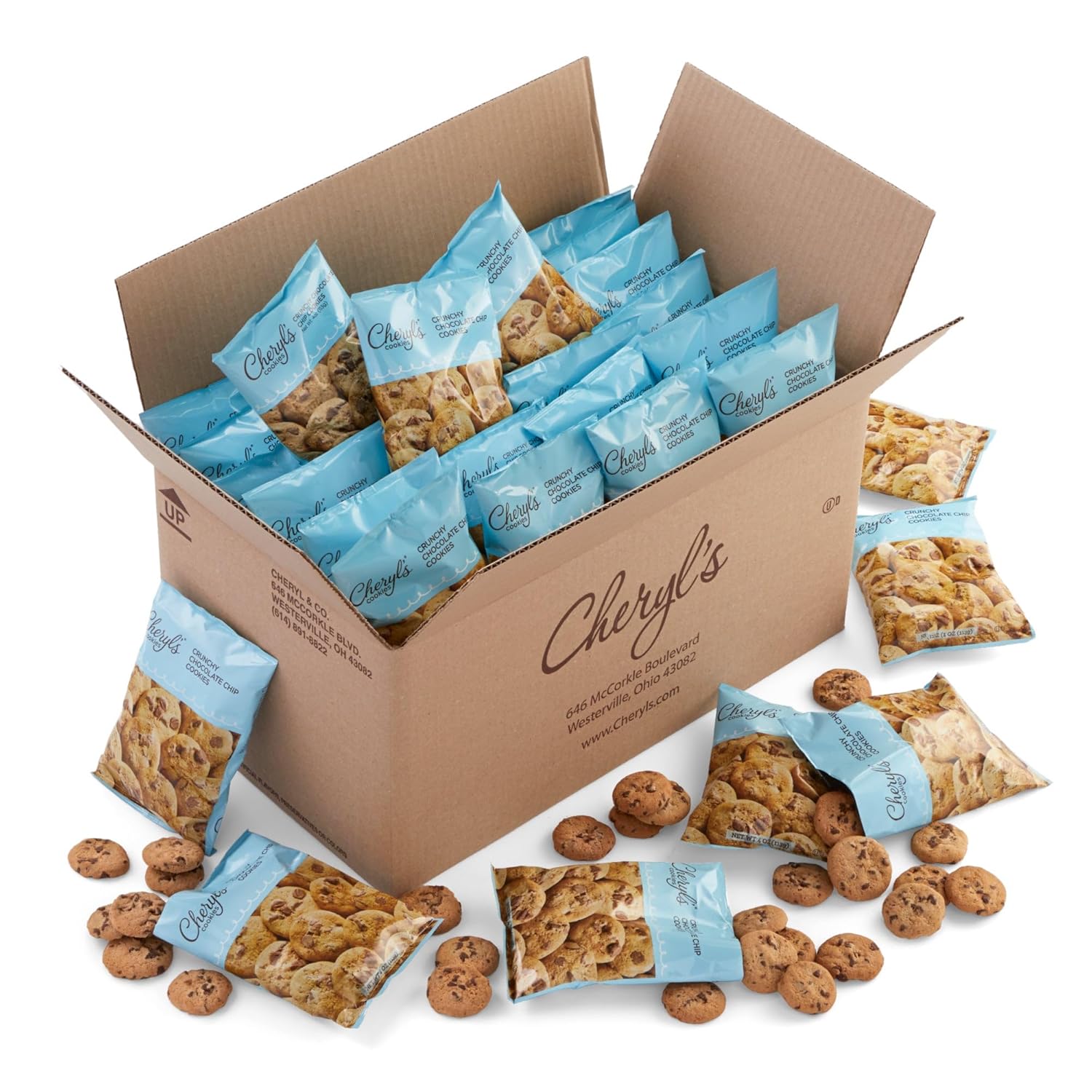Cheryl's Cookies® Snack Size Mini Chocolate Chip Cookies, Crunchy Chocolate Chip Cookies,Individually Wrapped, Birthdays, Kid Snacks, Parties, Back to School, Offices & All Occasions, 40 Bags, 4oz