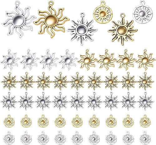 50 piezas de suministros para manualidades, dijes de aleación tibetana celestial, dijes para manualidades, joyería, hallazgos, plata, oro antiguo,