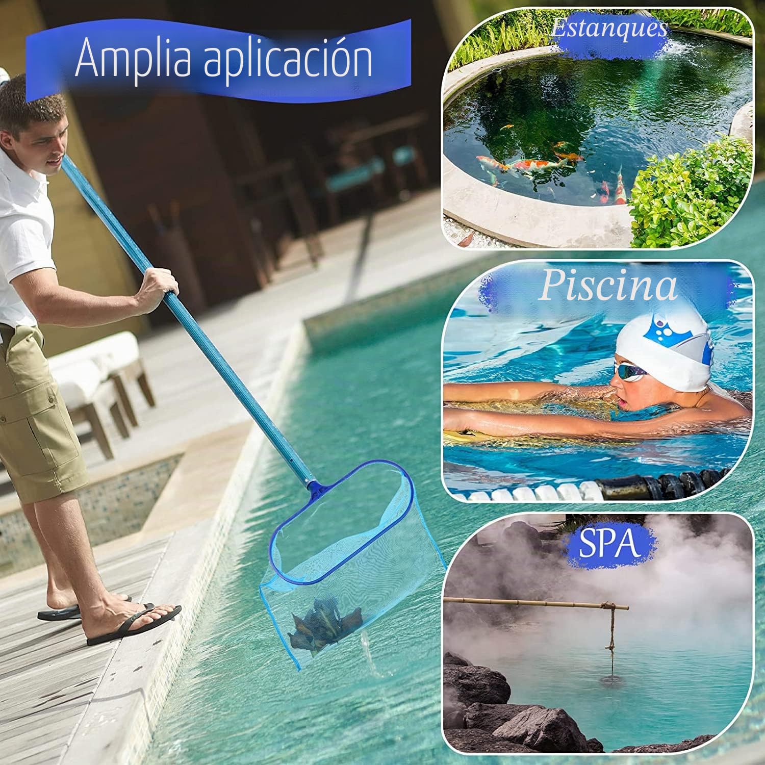 MEISHANG Red para Piscina Limpiar,Red de Piscina con Poste de Aluminio,Recoge Hojas Piscinas,Malla Fina Piscina,Recogedor Hojas Piscina,Limpieza Piscina para Estanques Fuente de SPA Acuario