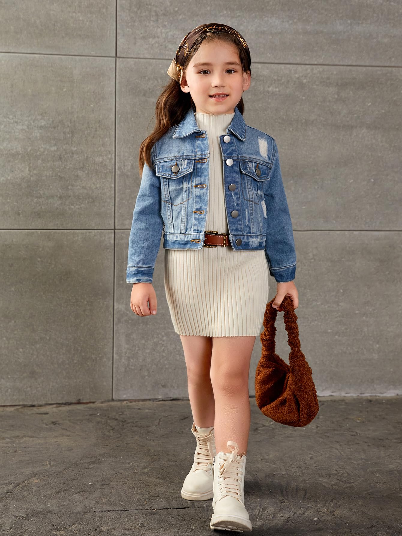 Floerns Chaqueta vaquera básica vintage de manga larga con botonadura simple para niña