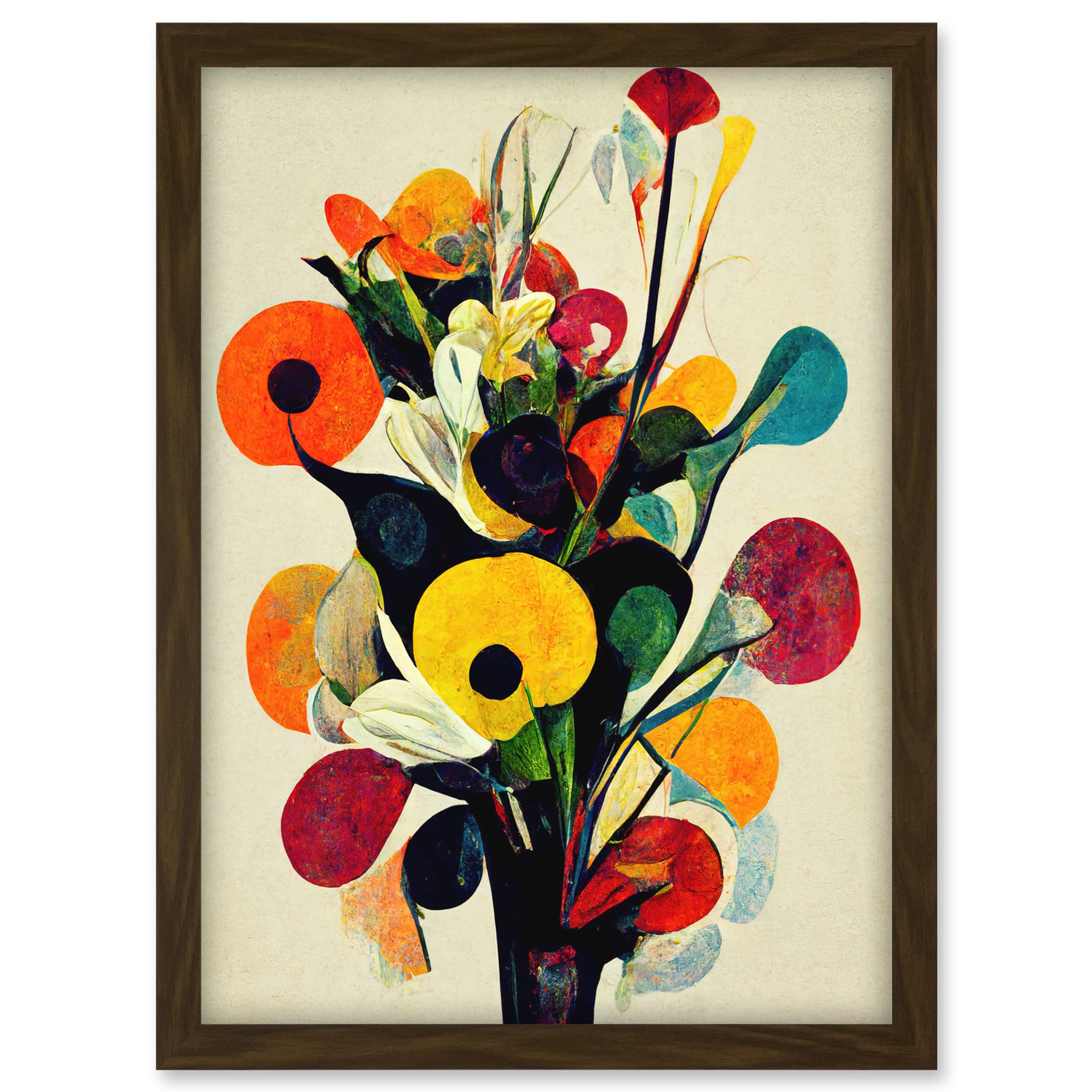 Doppelganger33 LTD Abstract Kandinsky Inspired Multicolour Flower Bouquet In Vase Artwork Framed A3 Wall Art Print