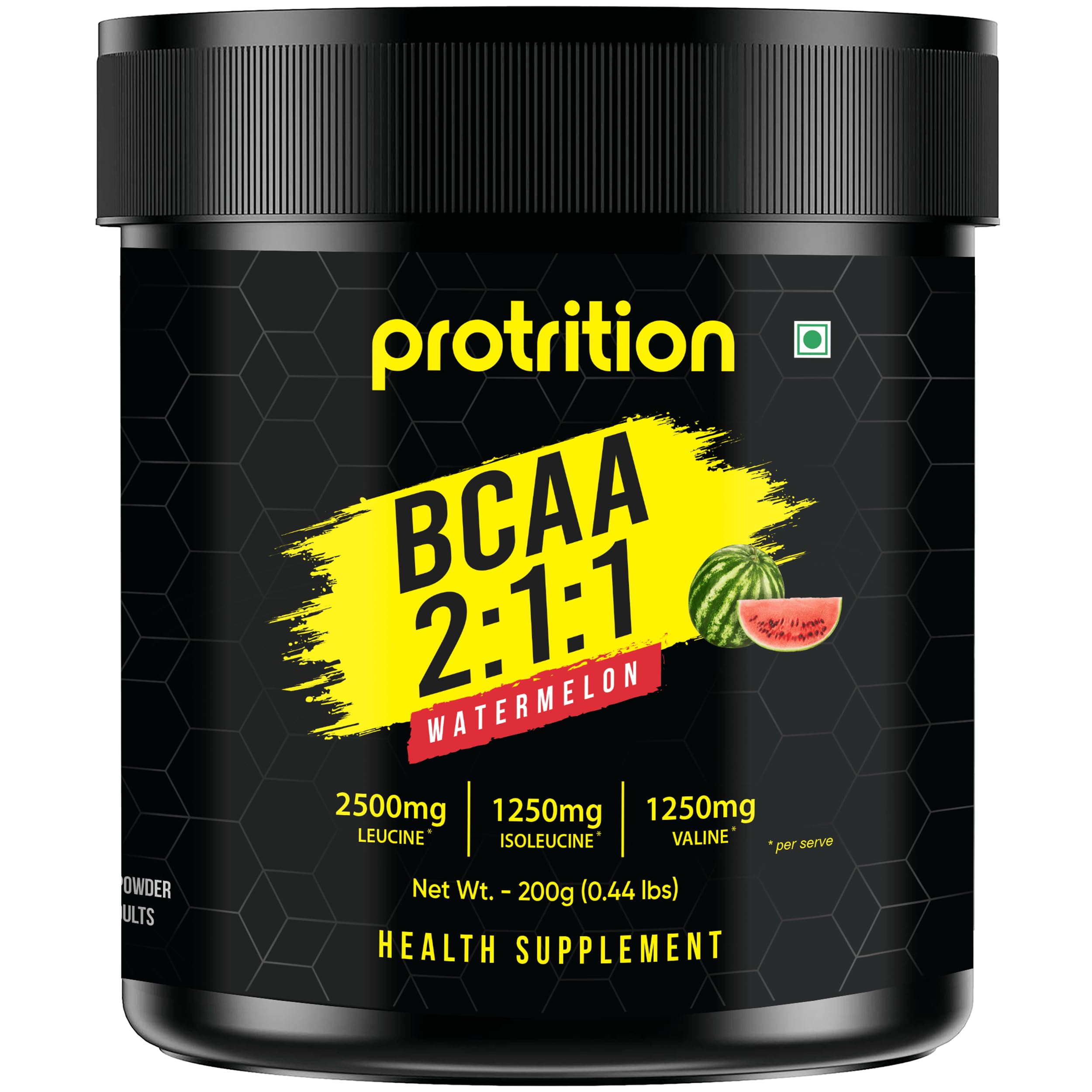 Protrition BCAA 2:1:1 | Watermelon - 200g (33 Servings)| 5g BCAA, 2500mg Leucine, 1250mg Isoleucine, 1250mg Valine per serve for Muscle Recovery and Endurance | Supplement for Men and Women