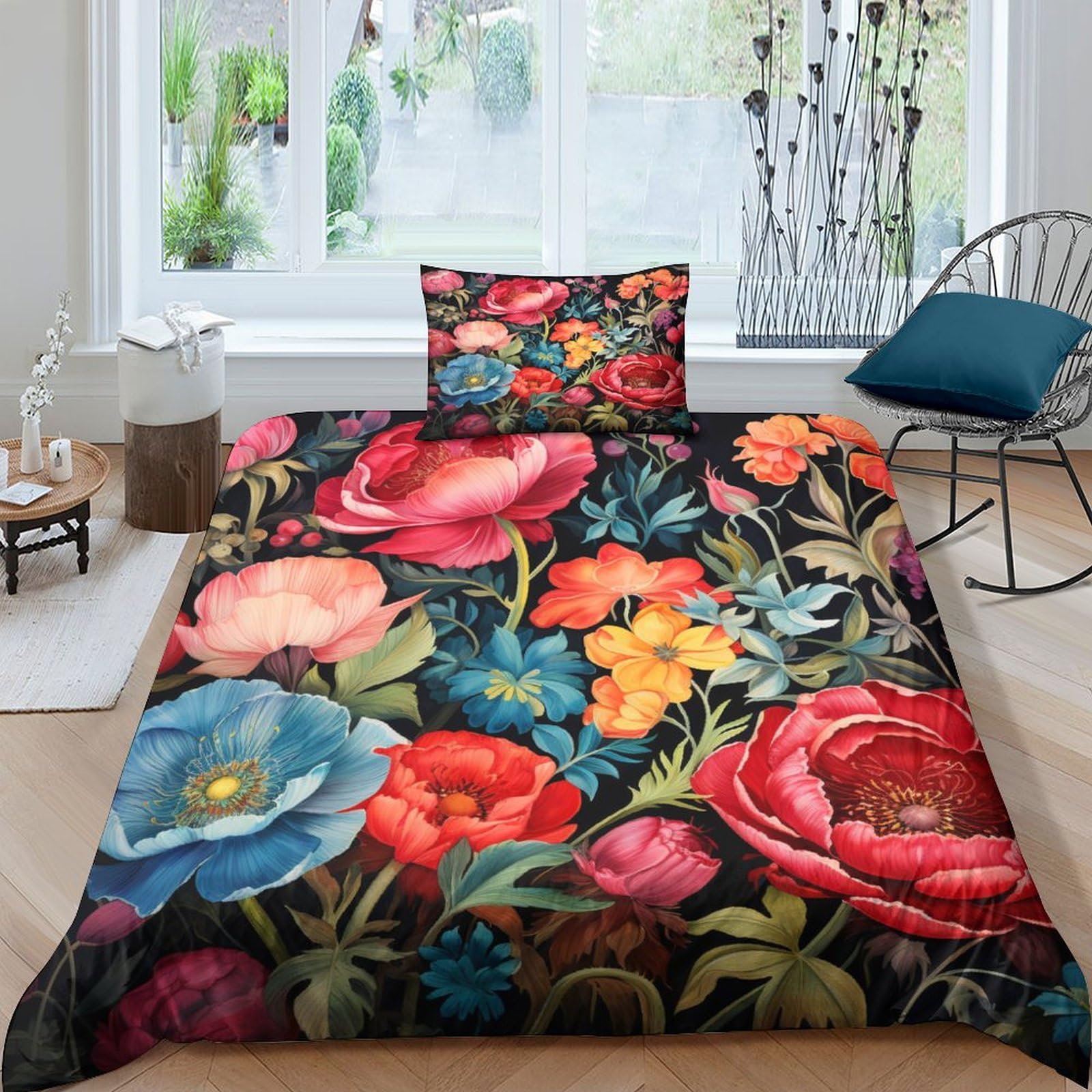 Housse de couette 135x200 cm pour lit enfant motif fleurs 3D avec taie d'oreiller douce