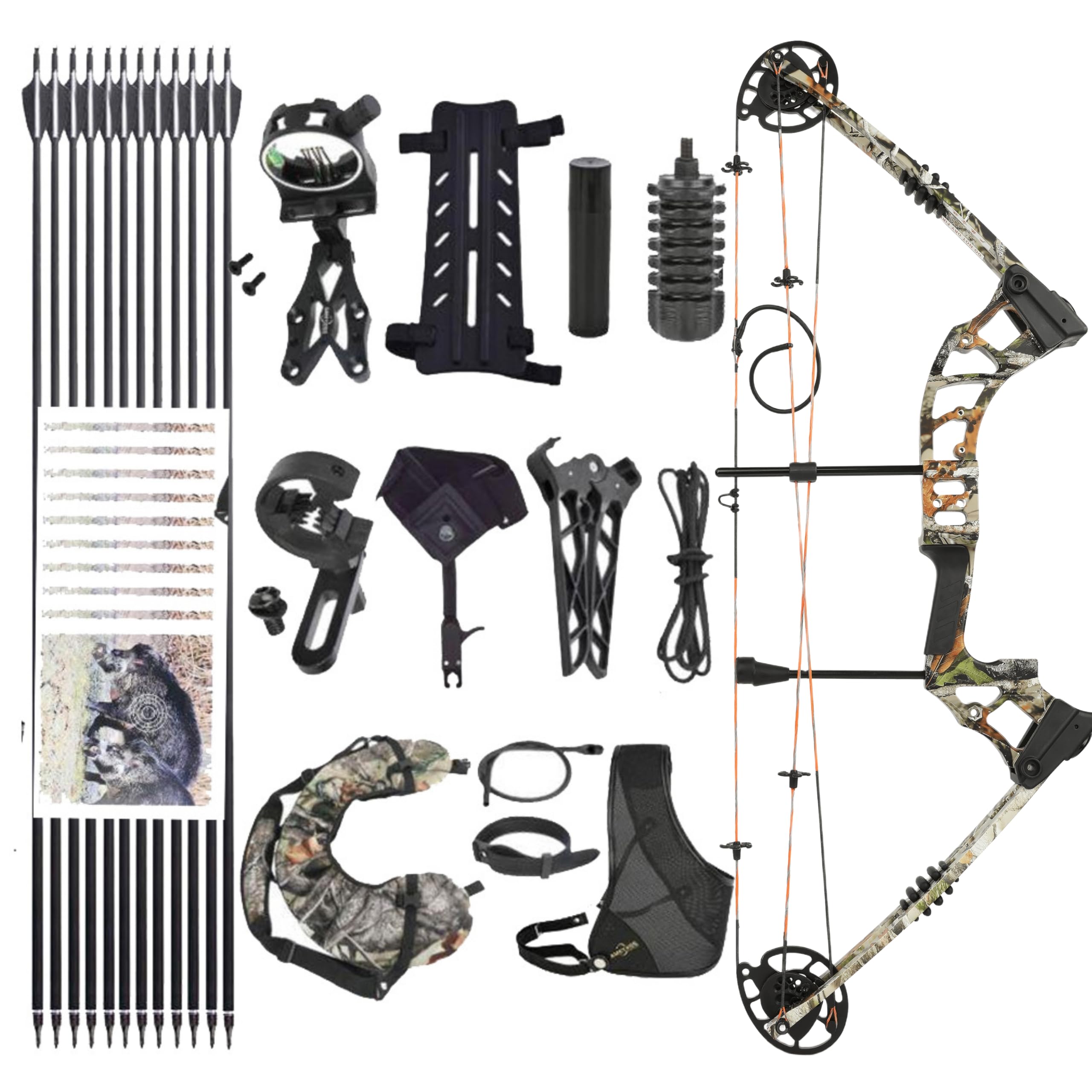 Wolfman Set di Arco Compound e Frecce Archery, Peso di Trazione 0-70 Libbre, Velocità IBO fino a 320 FPS, per Caccia e Tiro al Bersaglio