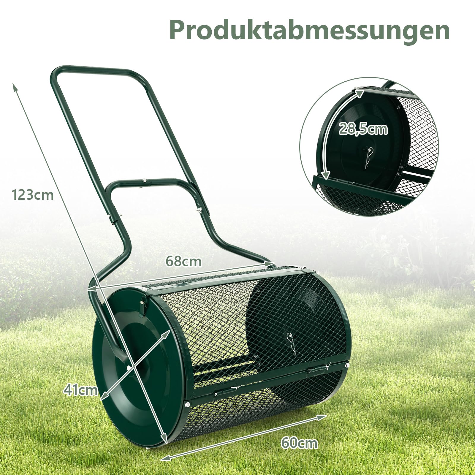 FANTASK Épandeur de Mousse de Tourbe 75 l avec poignée en U - Épandeur d'engrais pour pelouse - Vert