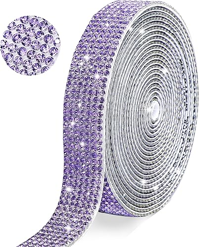 Tiras autoadhesivas de diamantes de imitación de cristal morado, 7 filas de 4 yardas, cinta de diamantes de imitación brillante para manualidades