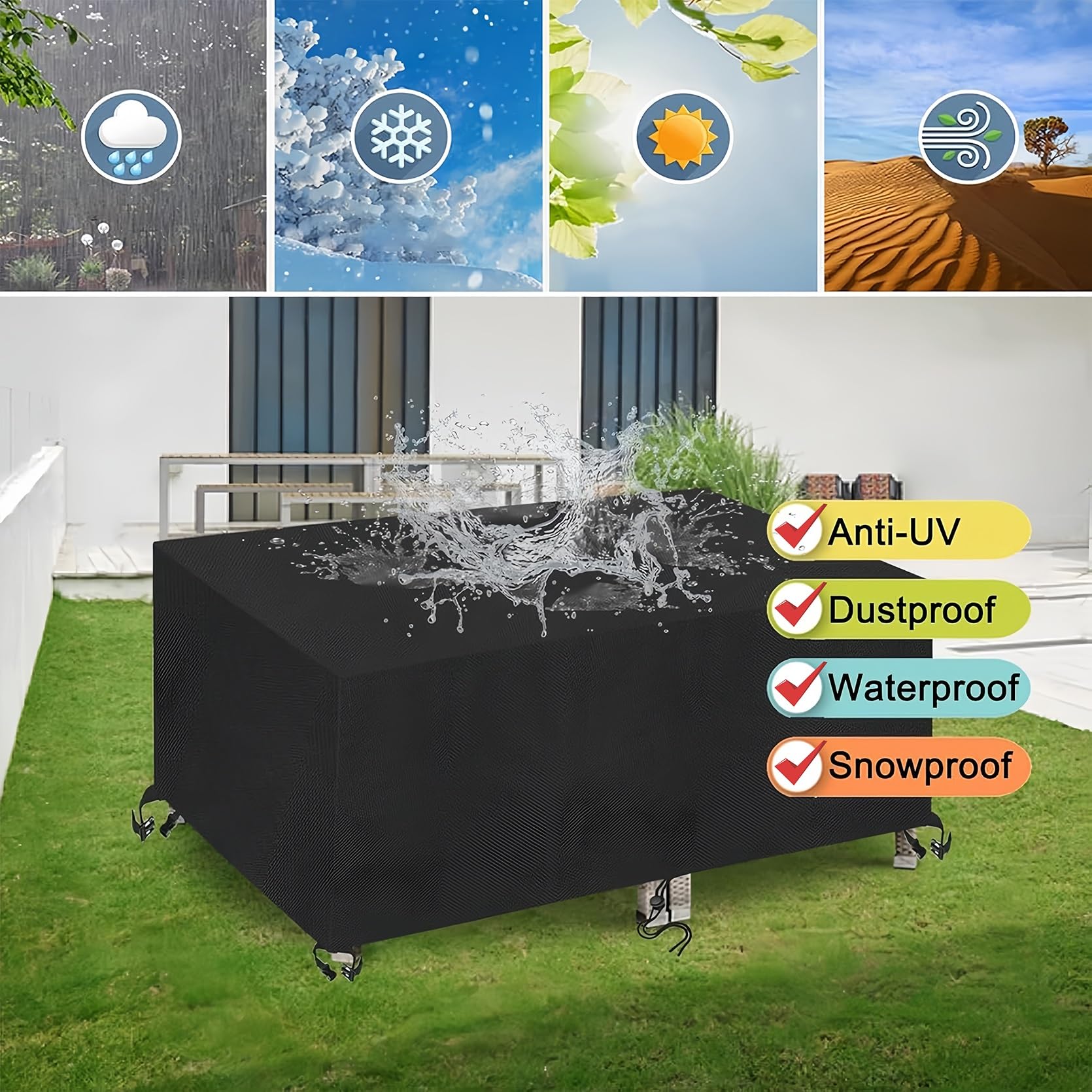 Funda Protectora Muebles Jardin 230 x 340 x 230 cm Resistente Al Viento, Anti-UV, Antipolvo, Fundas Mesa y Sillas Jardin, para Muebles de Exterior Sillas Mesas, Negro