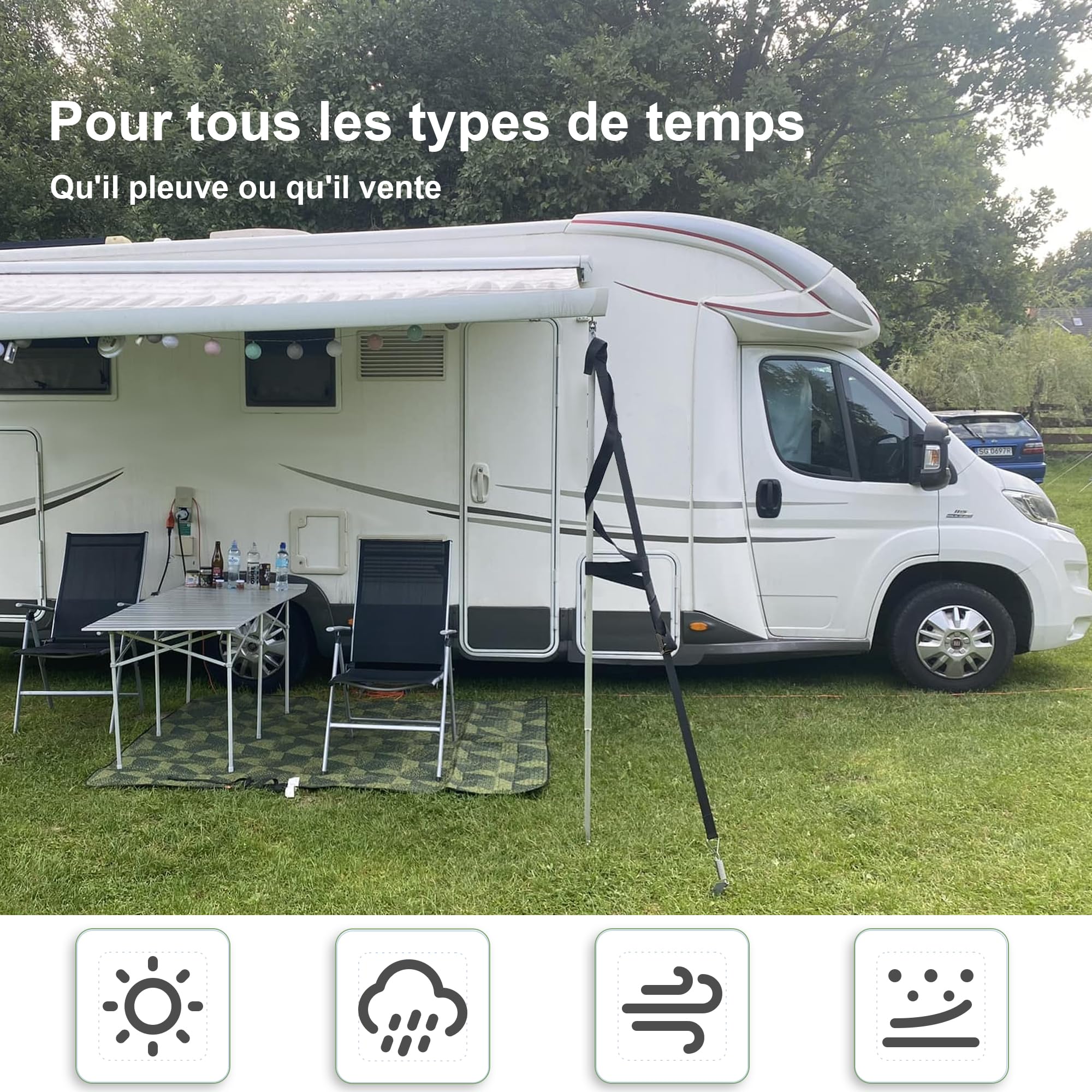 Kit de Sangle Latérale pour Thule Omnistor Auvent de Caravane avec Laisse Tempête Accessoires de Camping-Car avec Sangles Tempête de Camping