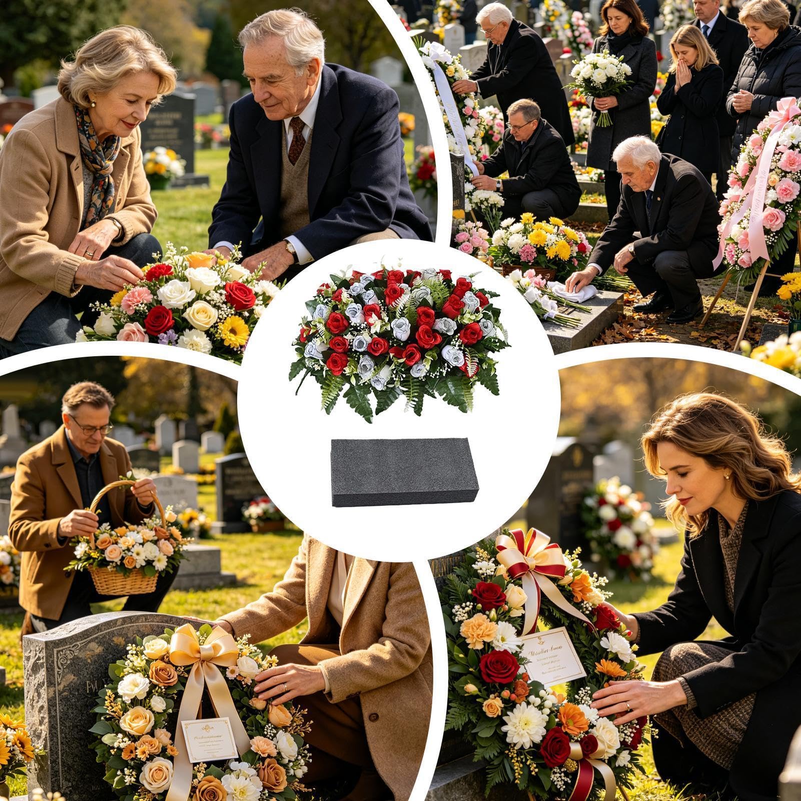 Générique Fleurs De Cimetière Roses artificielles mémorial | Fleurs Artificielles Commémoratives Décor De Tombe Pour Pierre Tombale Tombe Cimetière Couronnes Funéraires Jardin Patio