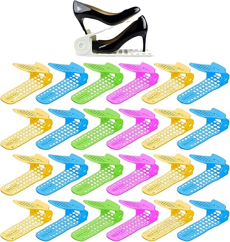 Organizador de ranuras para zapatos, paquete de 24 unidades, apiladores de zapatos para un par de zapatos, almacenamiento de zapatos ahorra espacio