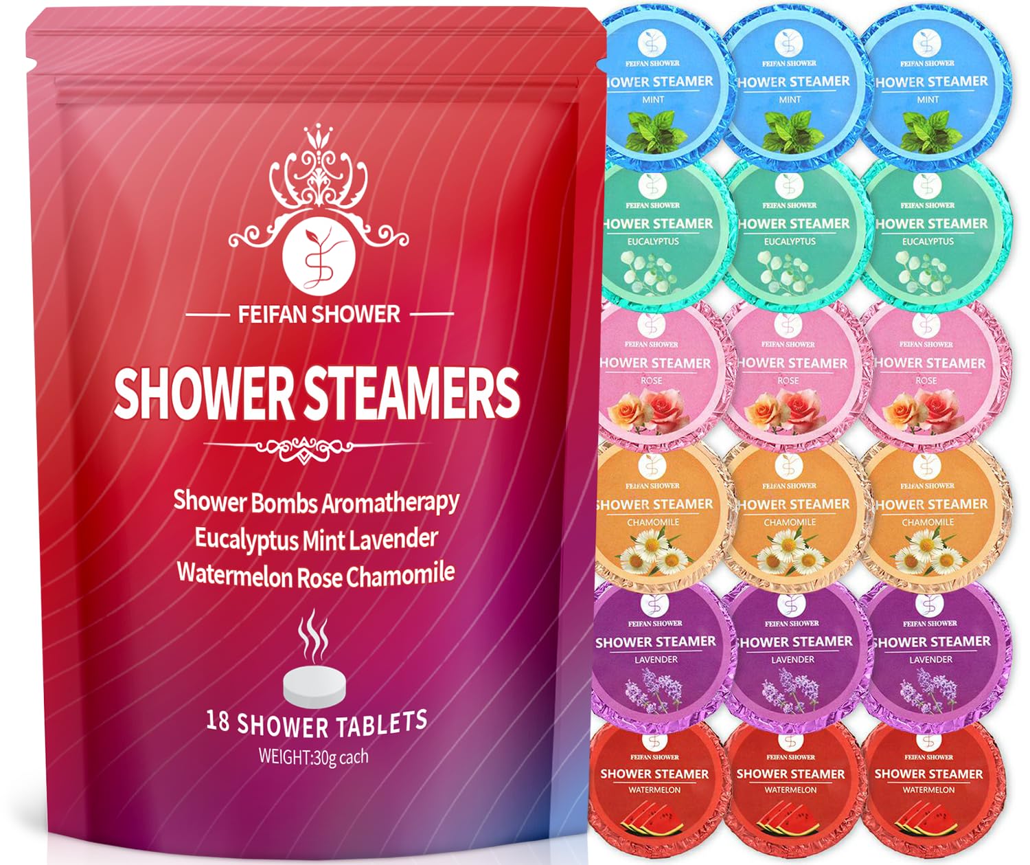 Shower Steamers Aromatherapy, Easter Basket Stuffers for Teens, 18-Pack Shower Bombs Organic Eucalyptus Mint Rose Lavender Chamomile Watermelon Essential Oil, Birthday Gifts for Women Wife