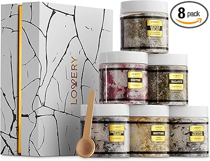 Gifts for Women Who Have Everything, Epsom Bath Salts Gift Basket Set, Relaxing Self Care Salt W/Essential Oil, Christmas Gifts for Mom, Lavender, Eucalyptus, Lemon, Coconut, Tea Tree, Honey Almond