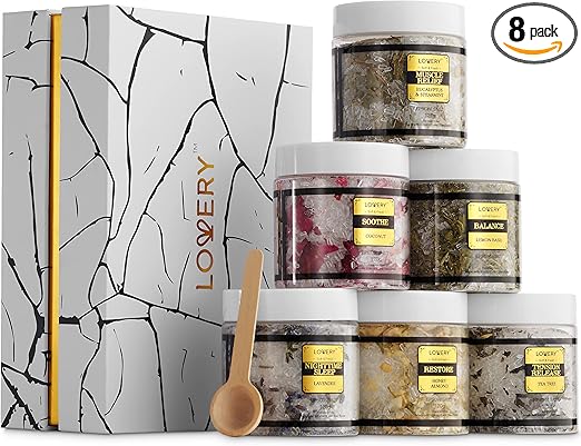 Gifts for Women Who Have Everything, Epsom Bath Salts Gift Basket Set, Relaxing Self Care Salt W/Essential Oil, Christmas Gifts for Mom, Lavender, Eucalyptus, Lemon, Coconut, Tea Tree, Honey Almond